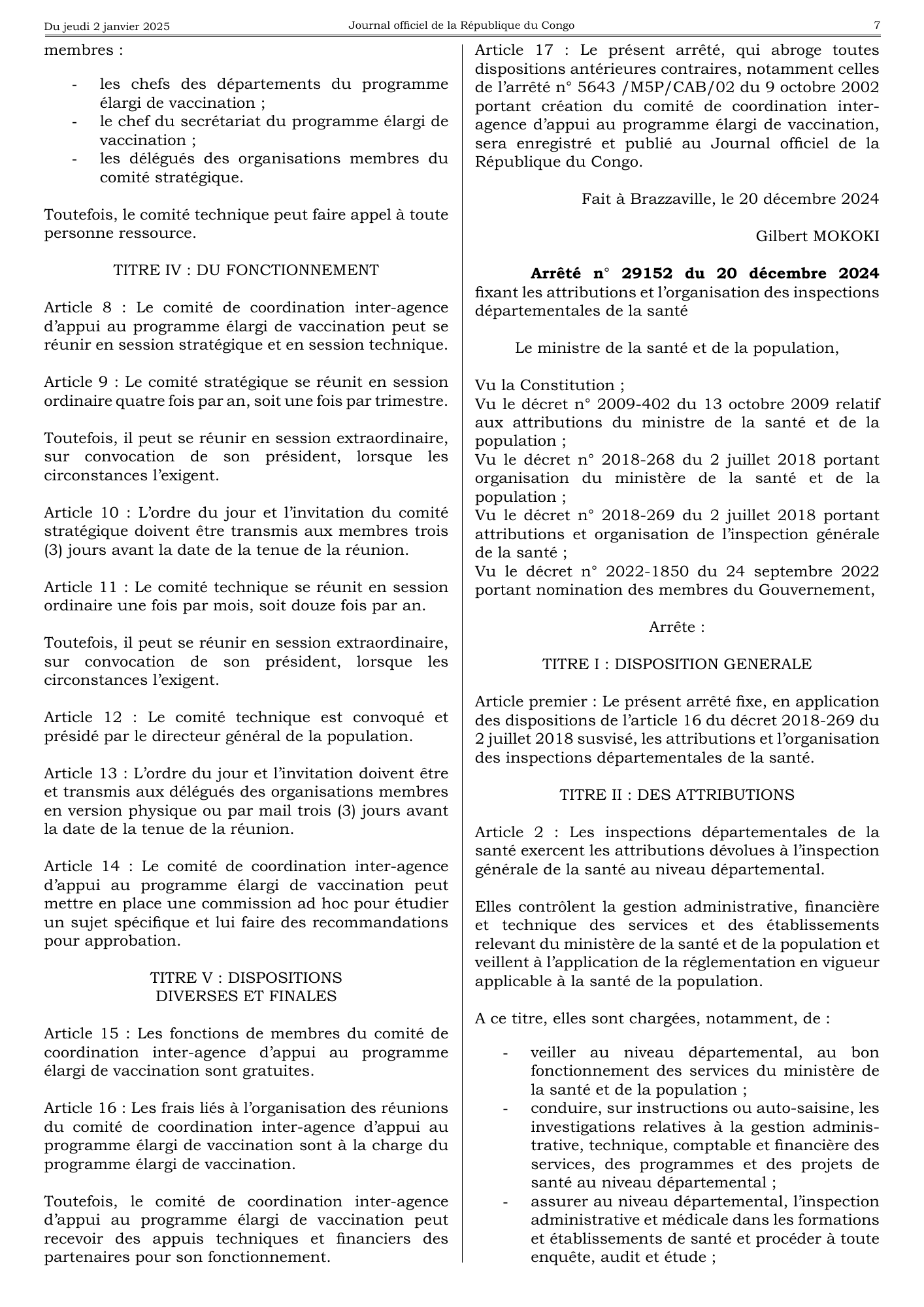 Arrêté n° 29152 du 20 décembre 2024 — official PDF page 7; original table columns, symbols and diagram connections