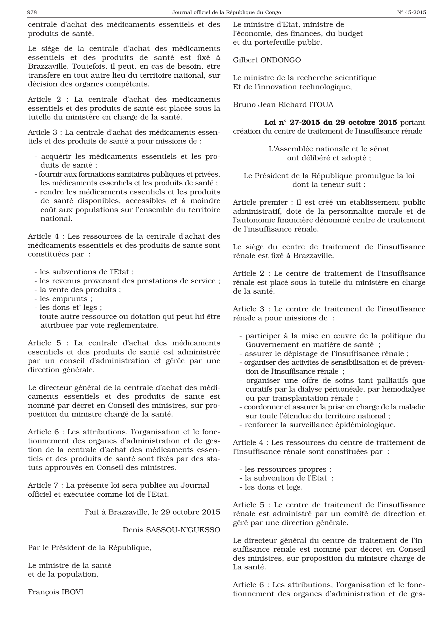 Loi n° 26-2015 du 29 octobre 2015 — official PDF page 42; original table columns, symbols and diagram connections