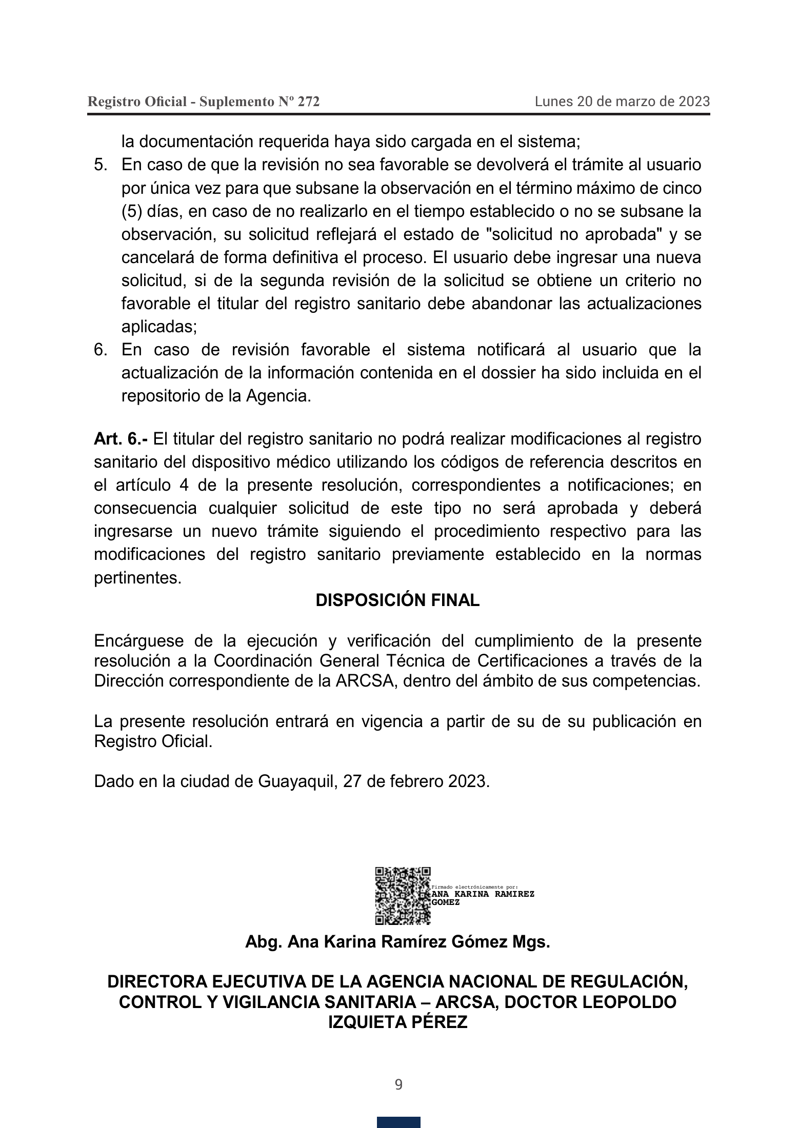ARCSA-DE-2023-005-AKRG — official Gazette272 original — complete original official PDF page 9; source image governs.
