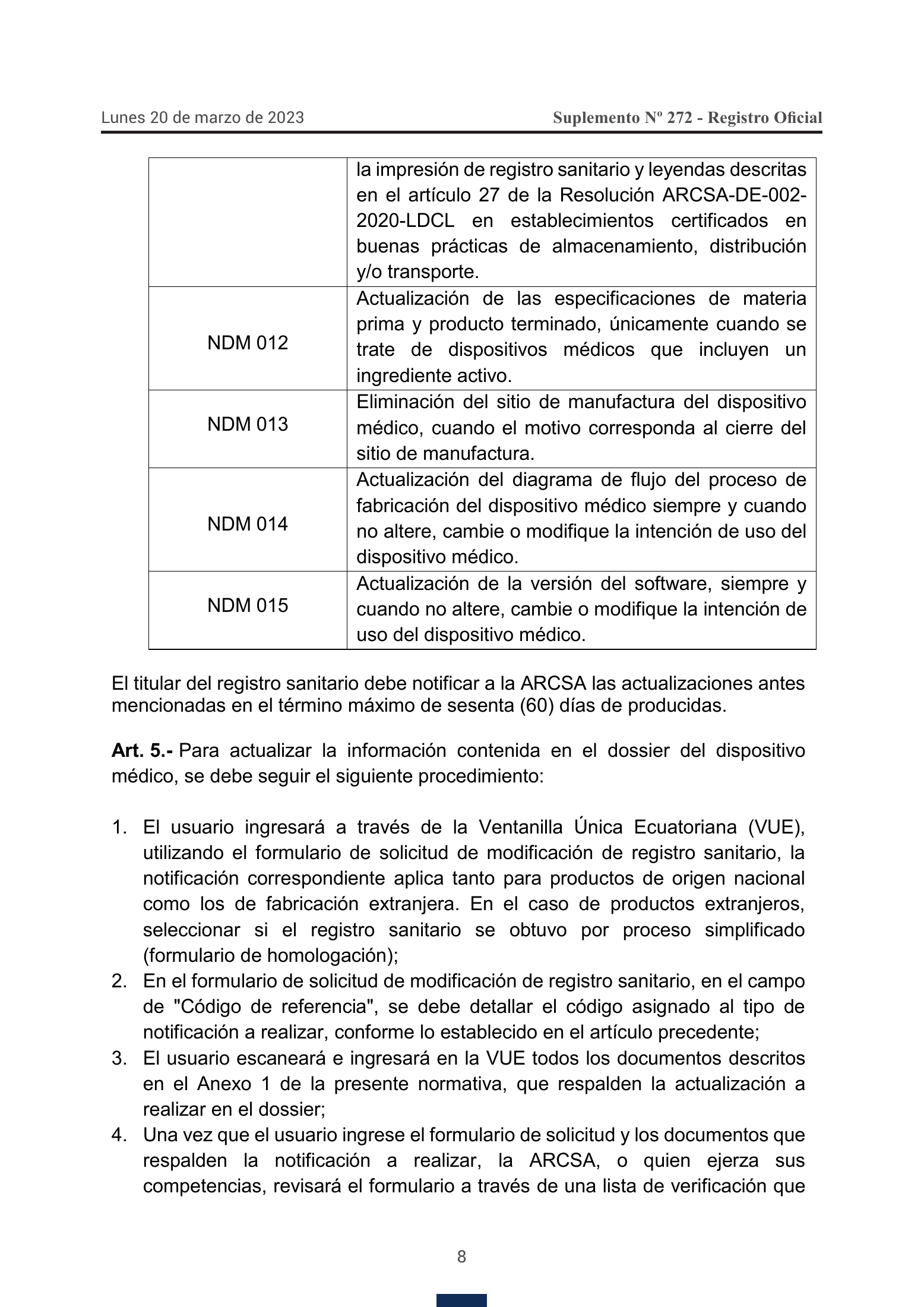 ARCSA-DE-2023-005-AKRG — official Gazette272 original — complete original official PDF page 8; source image governs.