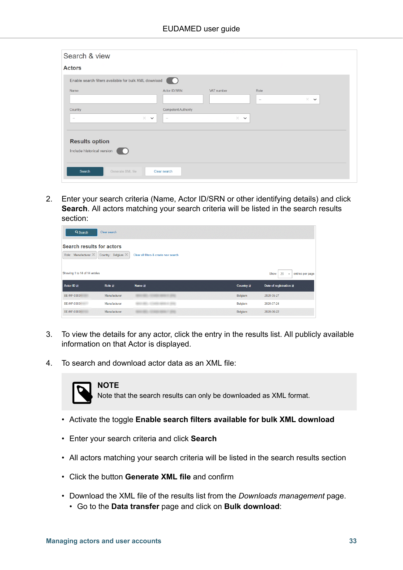 EUDAMED user guide — Production v2.27.0 (2026) — original physical PDF page 36; complete page layout, tables, screenshots and footnotes retained.