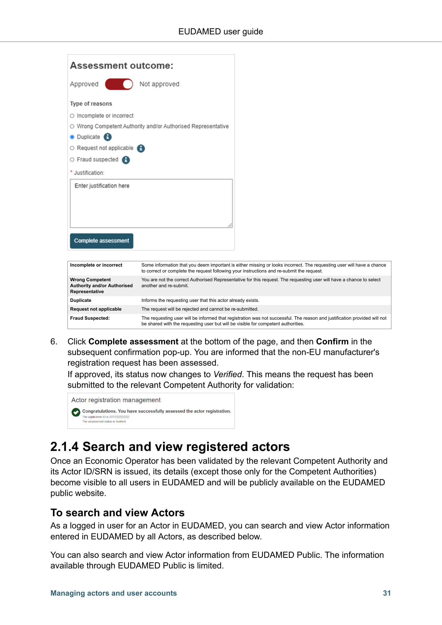 EUDAMED user guide — Production v2.27.0 (2026) — original physical PDF page 34; complete page layout, tables, screenshots and footnotes retained.