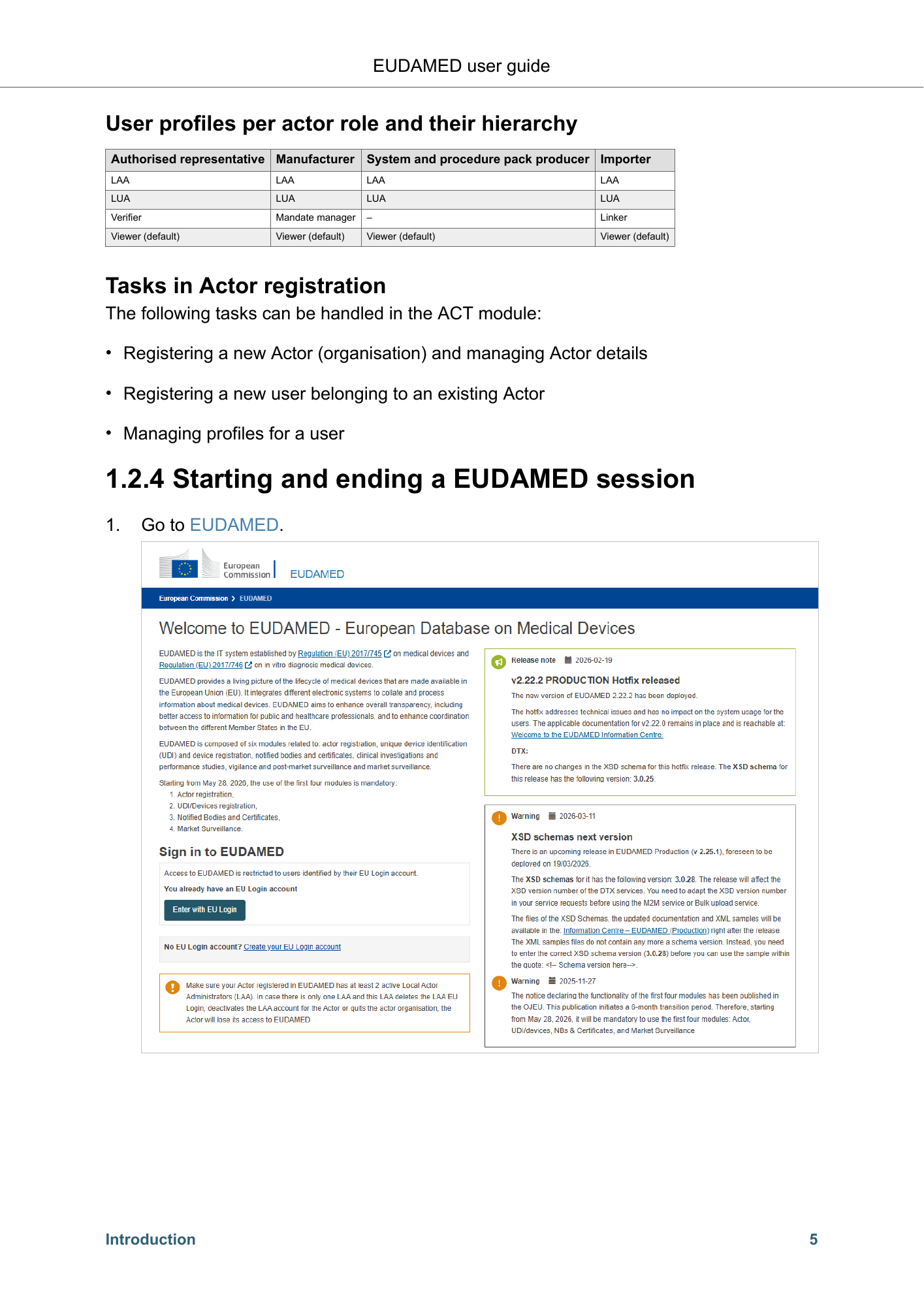 EUDAMED user guide — Production v2.27.0 (2026) — original physical PDF page 8; complete page layout, tables, screenshots and footnotes retained.