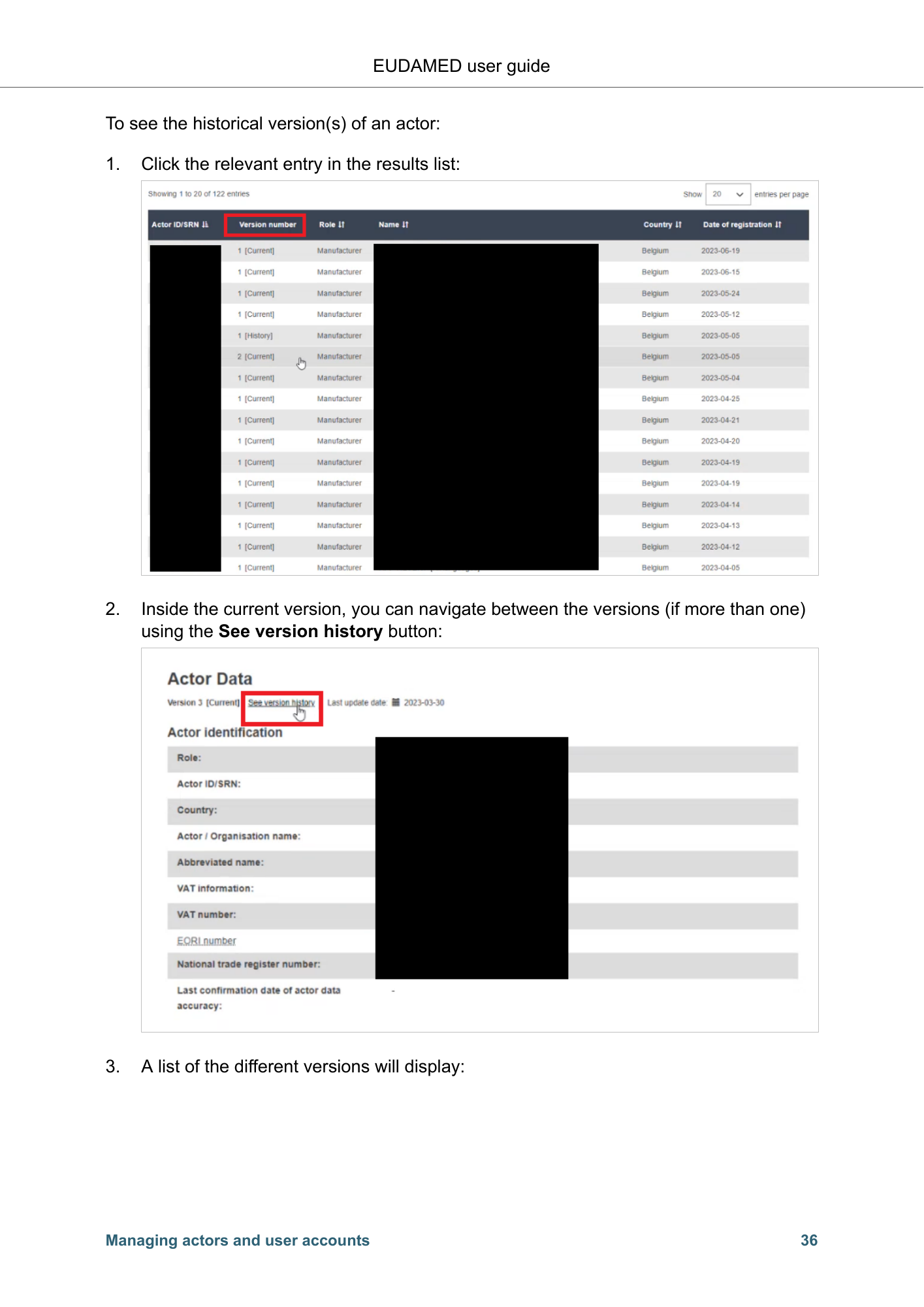EUDAMED user guide — Production v2.27.0 (2026) — original physical PDF page 39; complete page layout, tables, screenshots and footnotes retained.