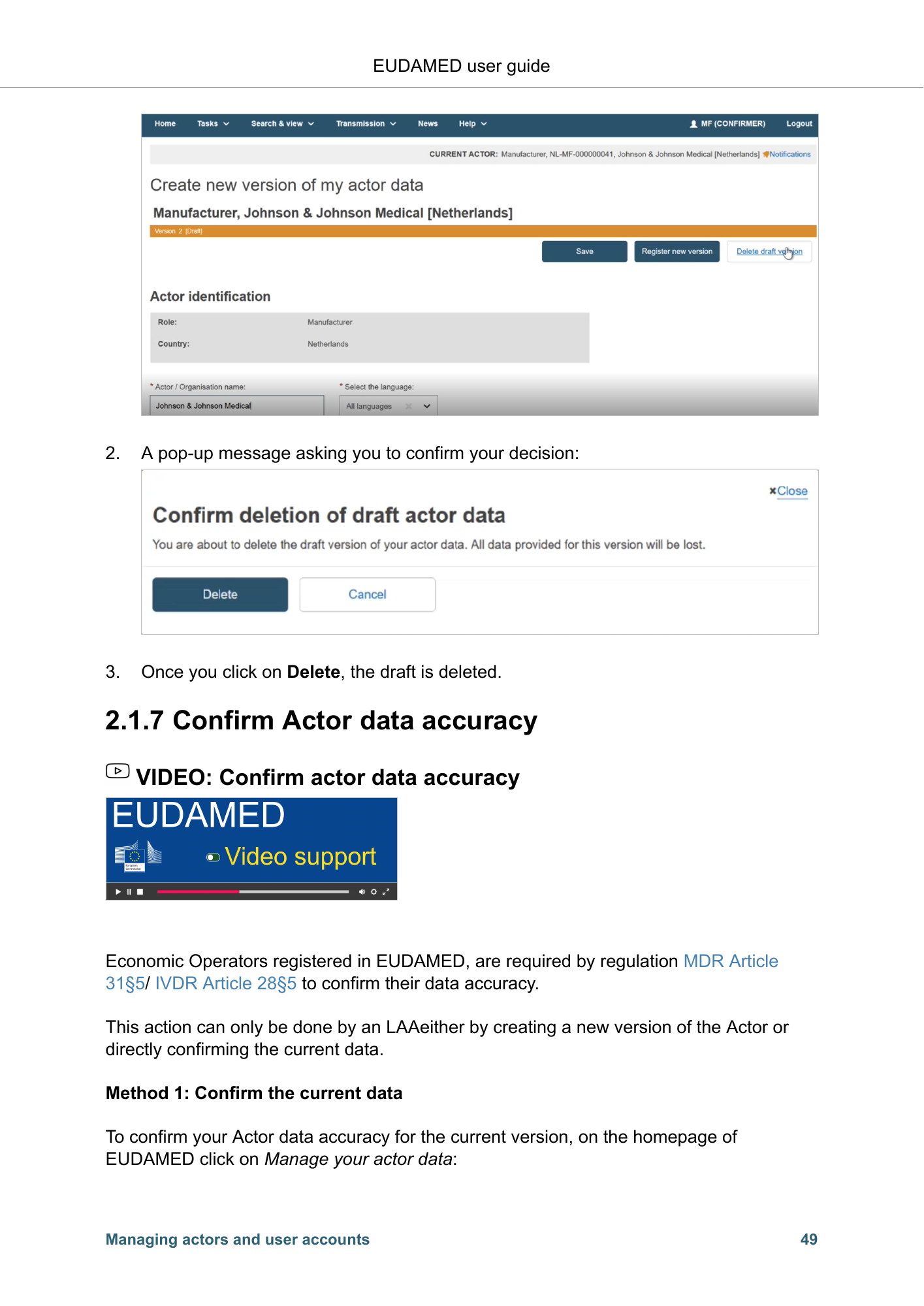 EUDAMED user guide — Production v2.27.0 (2026) — original physical PDF page 52; complete page layout, tables, screenshots and footnotes retained.