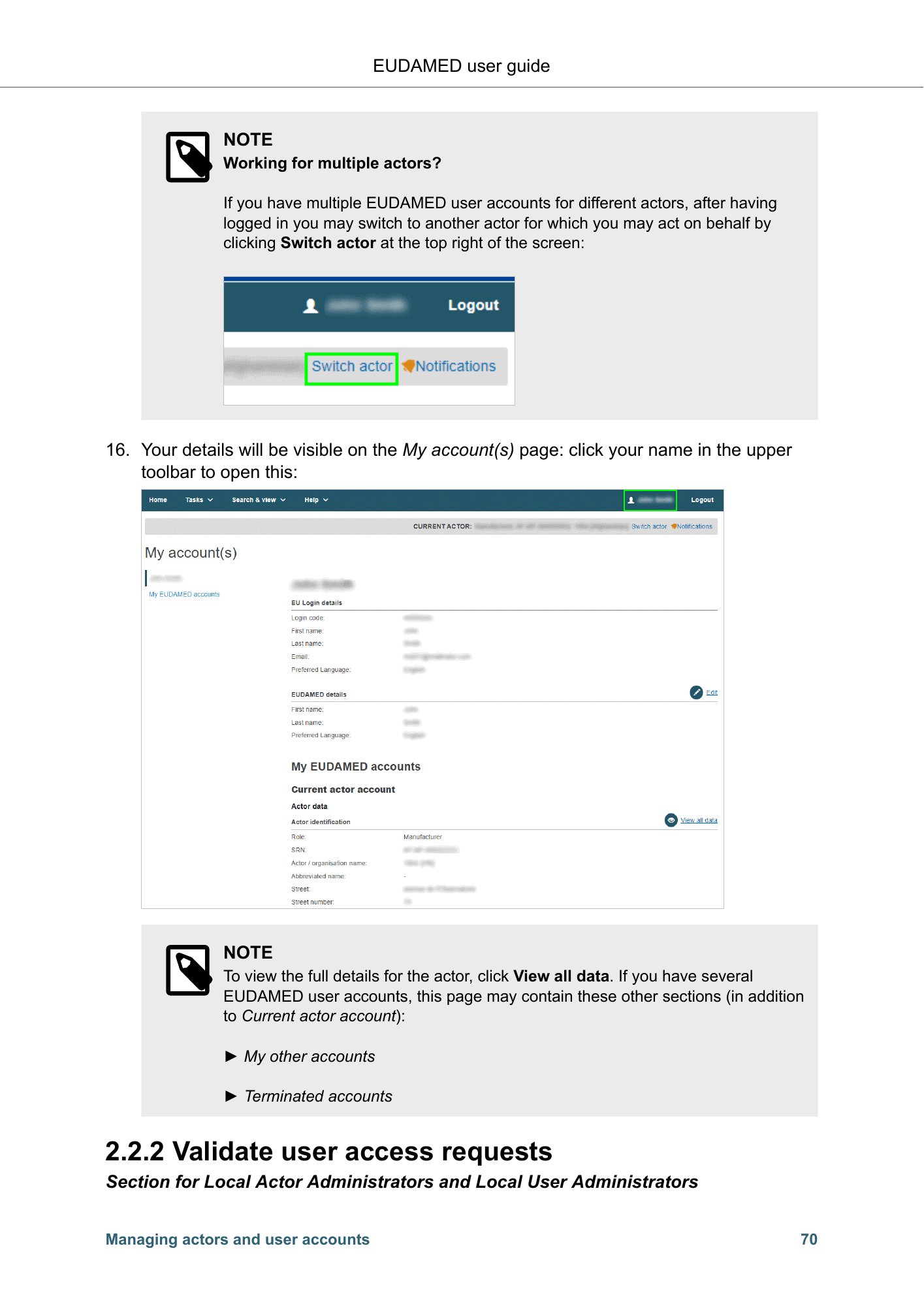 EUDAMED user guide — Production v2.27.0 (2026) — original physical PDF page 73; complete page layout, tables, screenshots and footnotes retained.