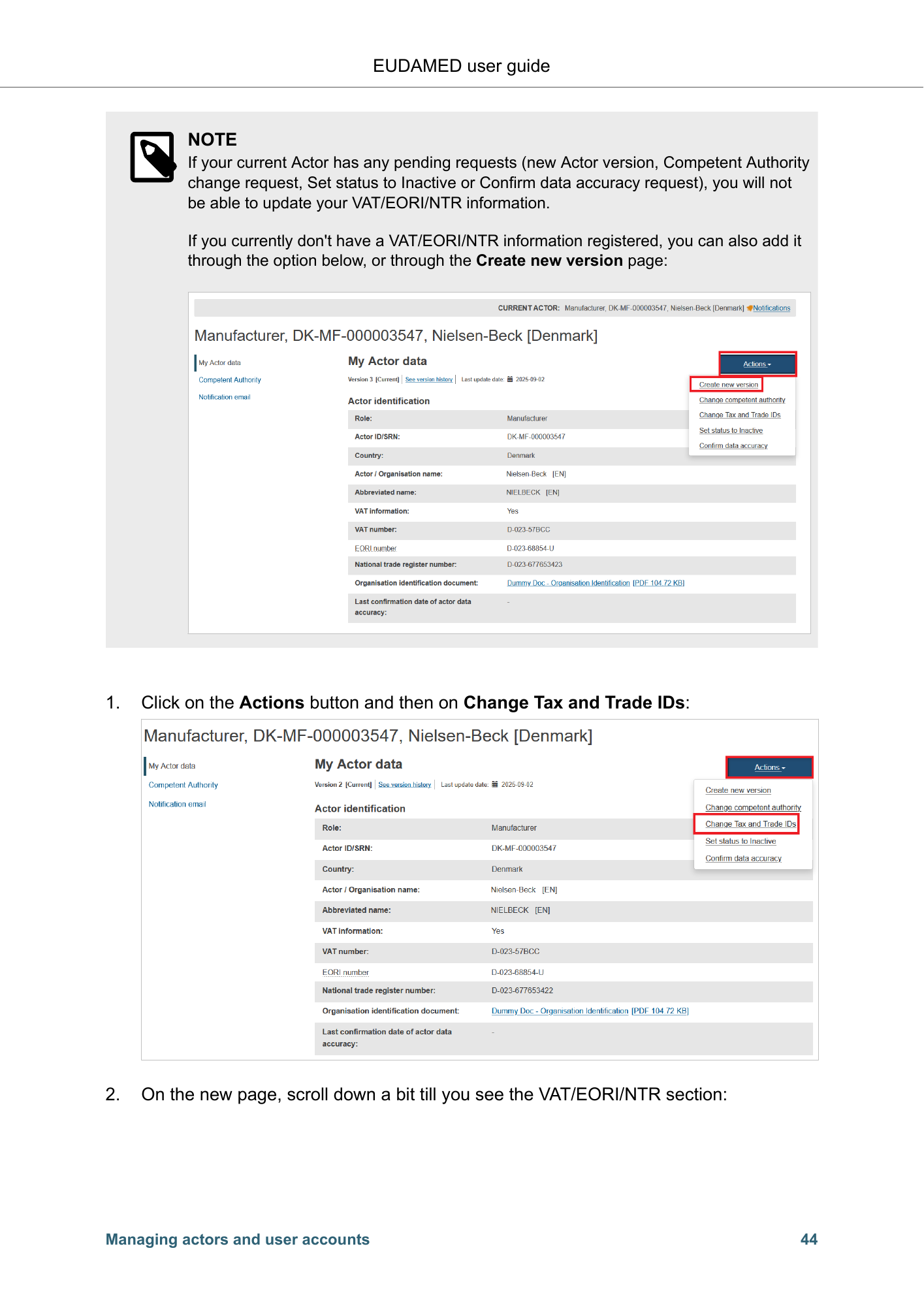 EUDAMED user guide — Production v2.27.0 (2026) — original physical PDF page 47; complete page layout, tables, screenshots and footnotes retained.