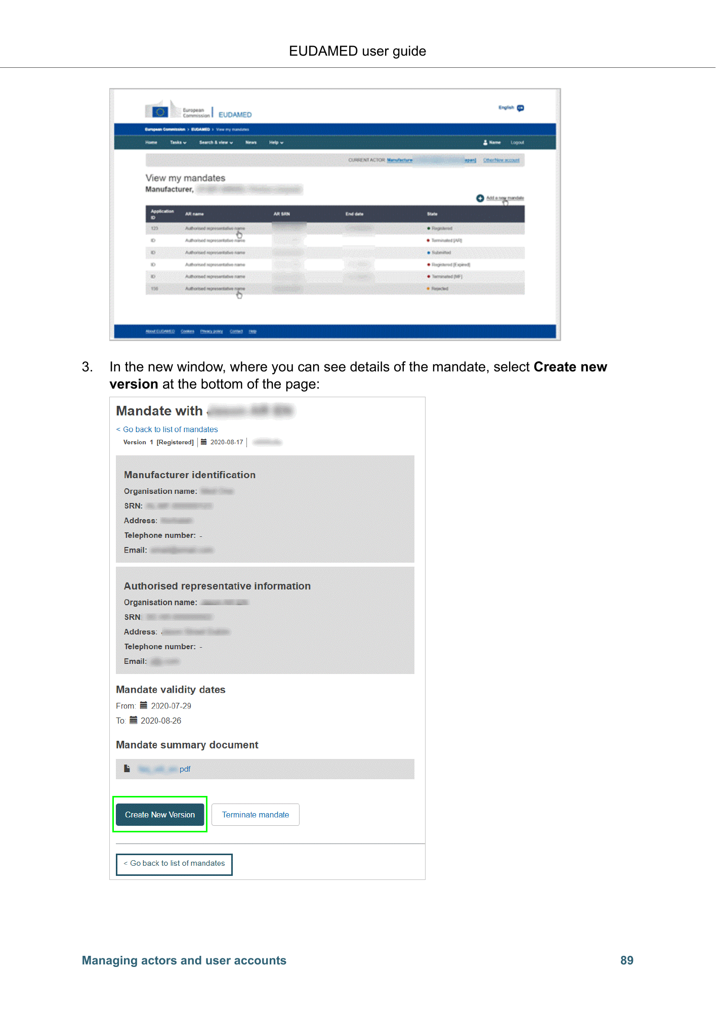 EUDAMED user guide — Production v2.27.0 (2026) — original physical PDF page 92; complete page layout, tables, screenshots and footnotes retained.