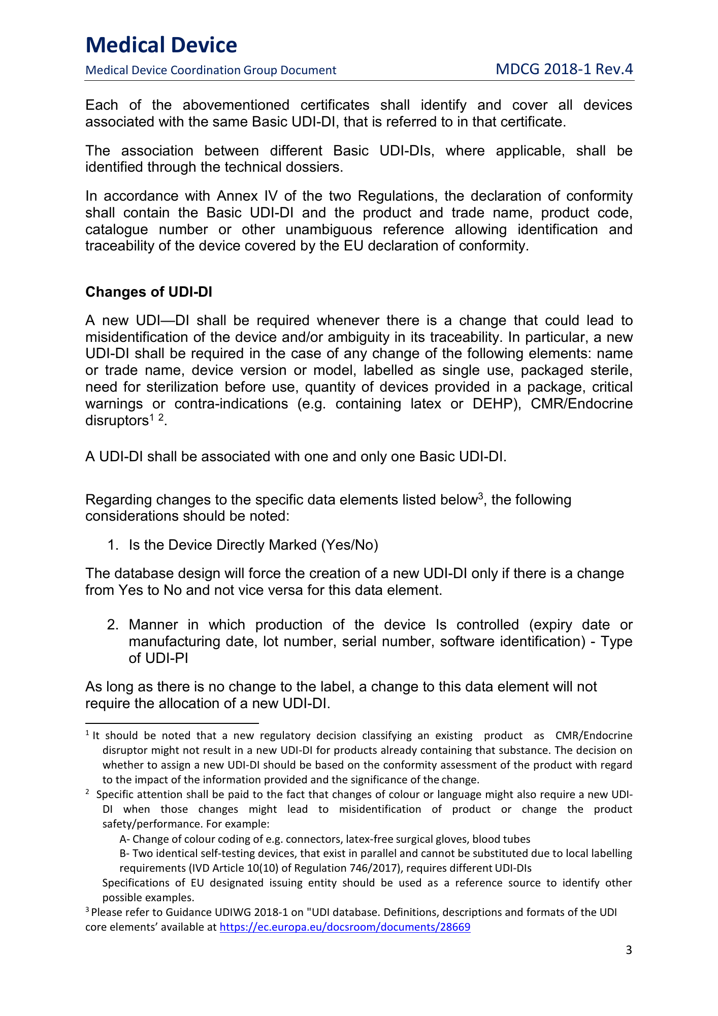 MDCG 2018-1 Rev.4 — original physical PDF page 3; complete page layout, tables, screenshots and footnotes retained.
