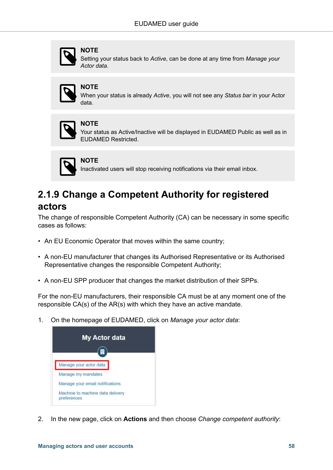 EUDAMED user guide — Production v2.27.0 (2026) — original physical PDF page 61; complete page layout, tables, screenshots and footnotes retained.