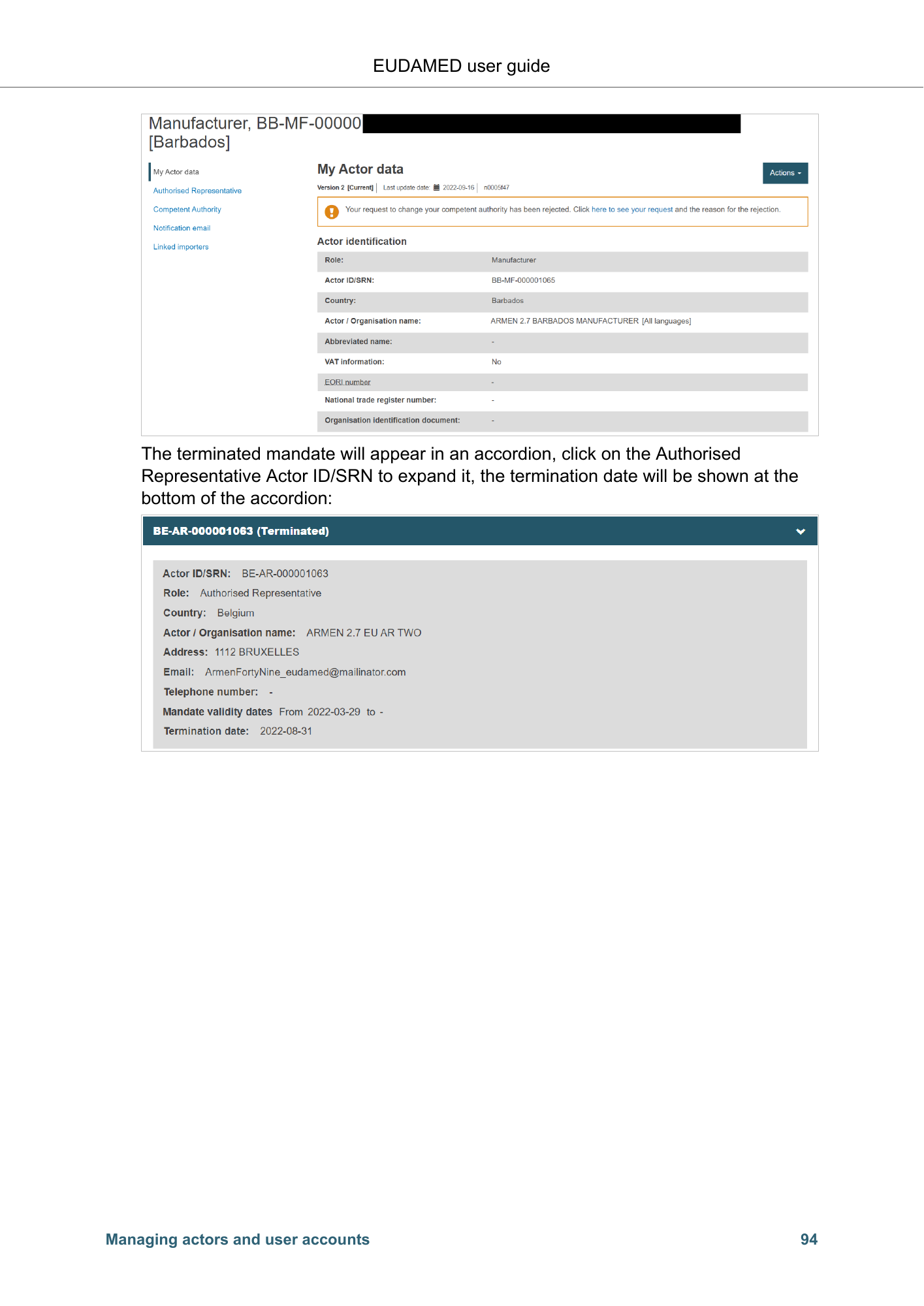 EUDAMED user guide — Production v2.27.0 (2026) — original physical PDF page 97; complete page layout, tables, screenshots and footnotes retained.
