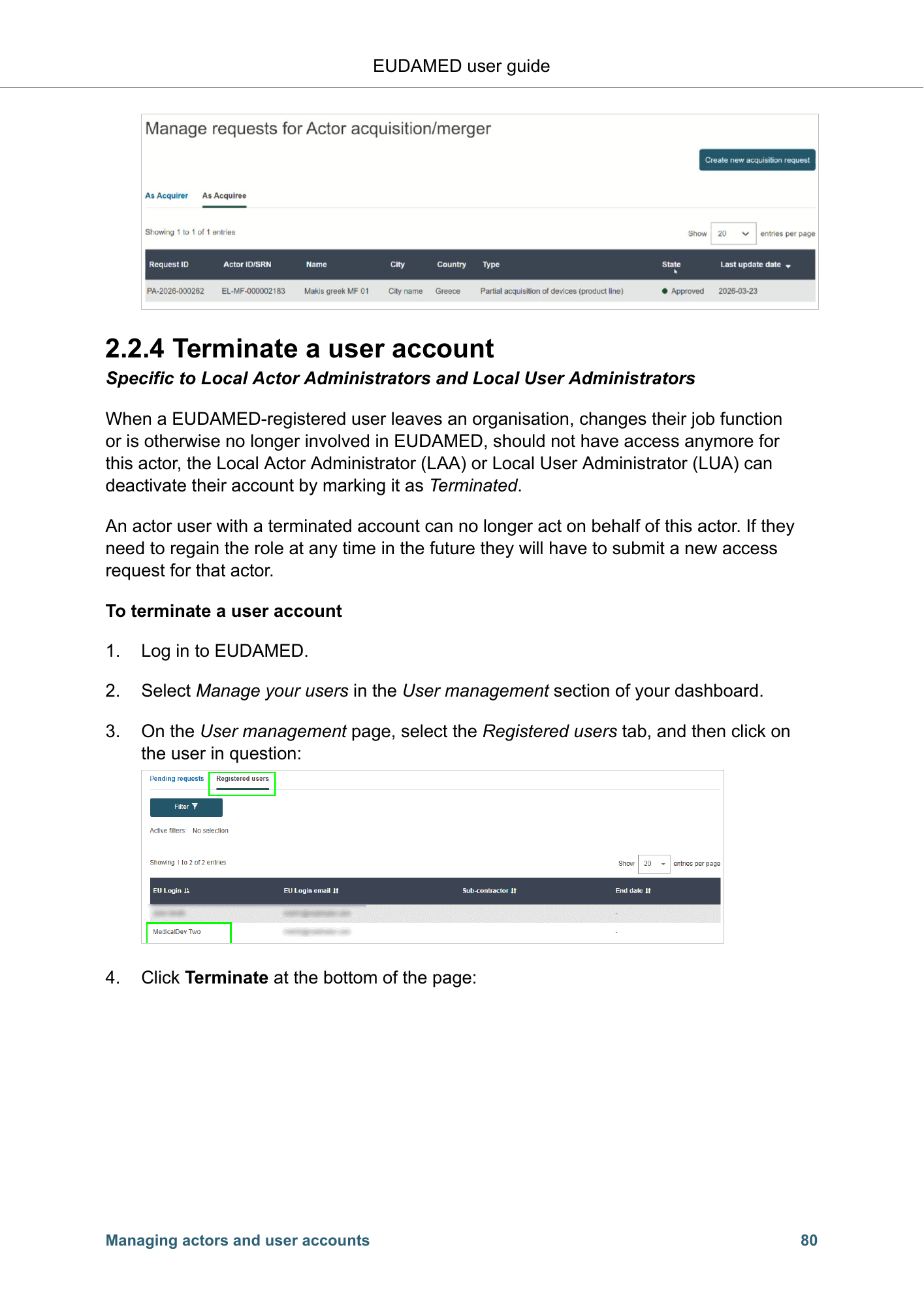 EUDAMED user guide — Production v2.27.0 (2026) — original physical PDF page 83; complete page layout, tables, screenshots and footnotes retained.