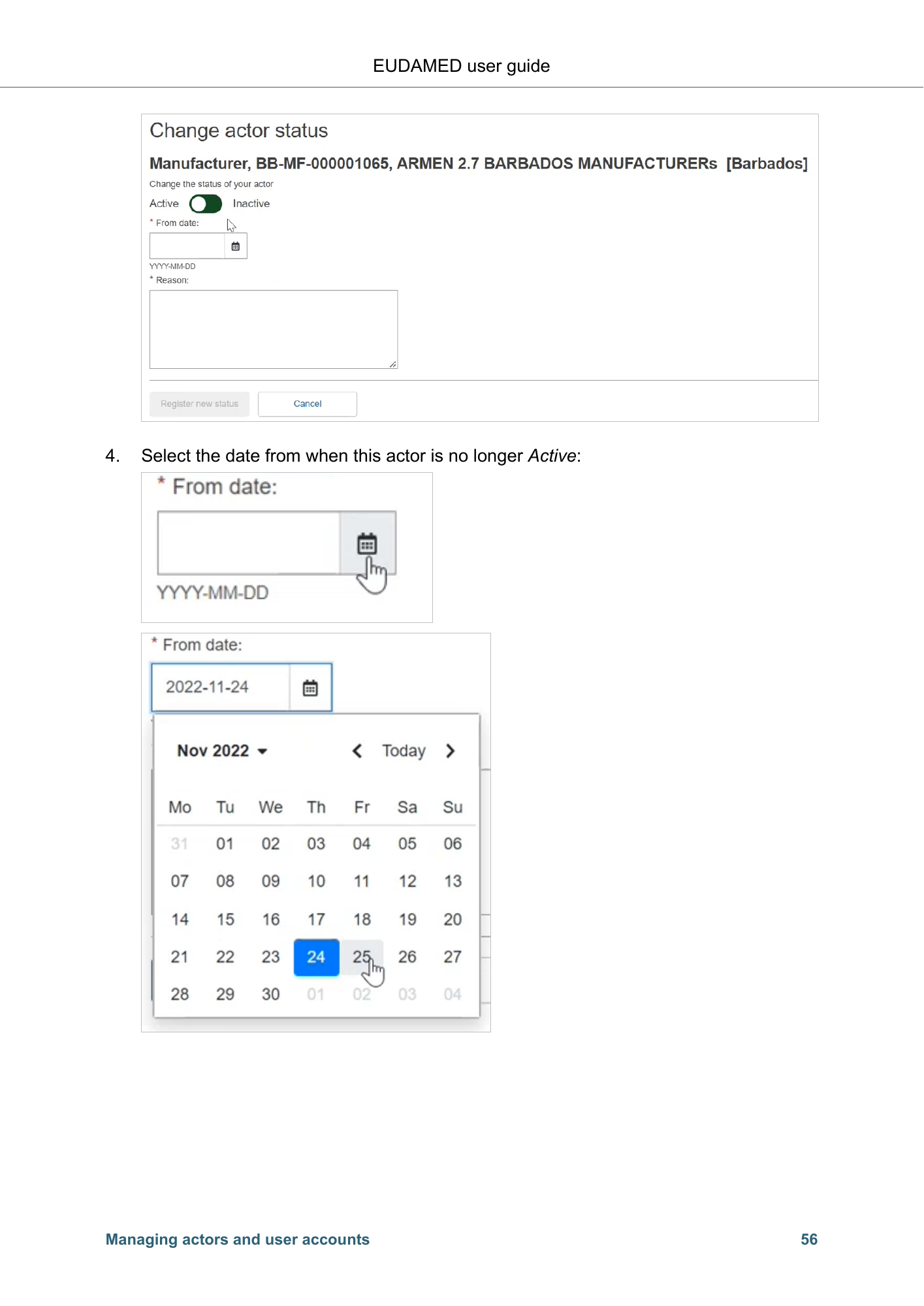EUDAMED user guide — Production v2.27.0 (2026) — original physical PDF page 59; complete page layout, tables, screenshots and footnotes retained.
