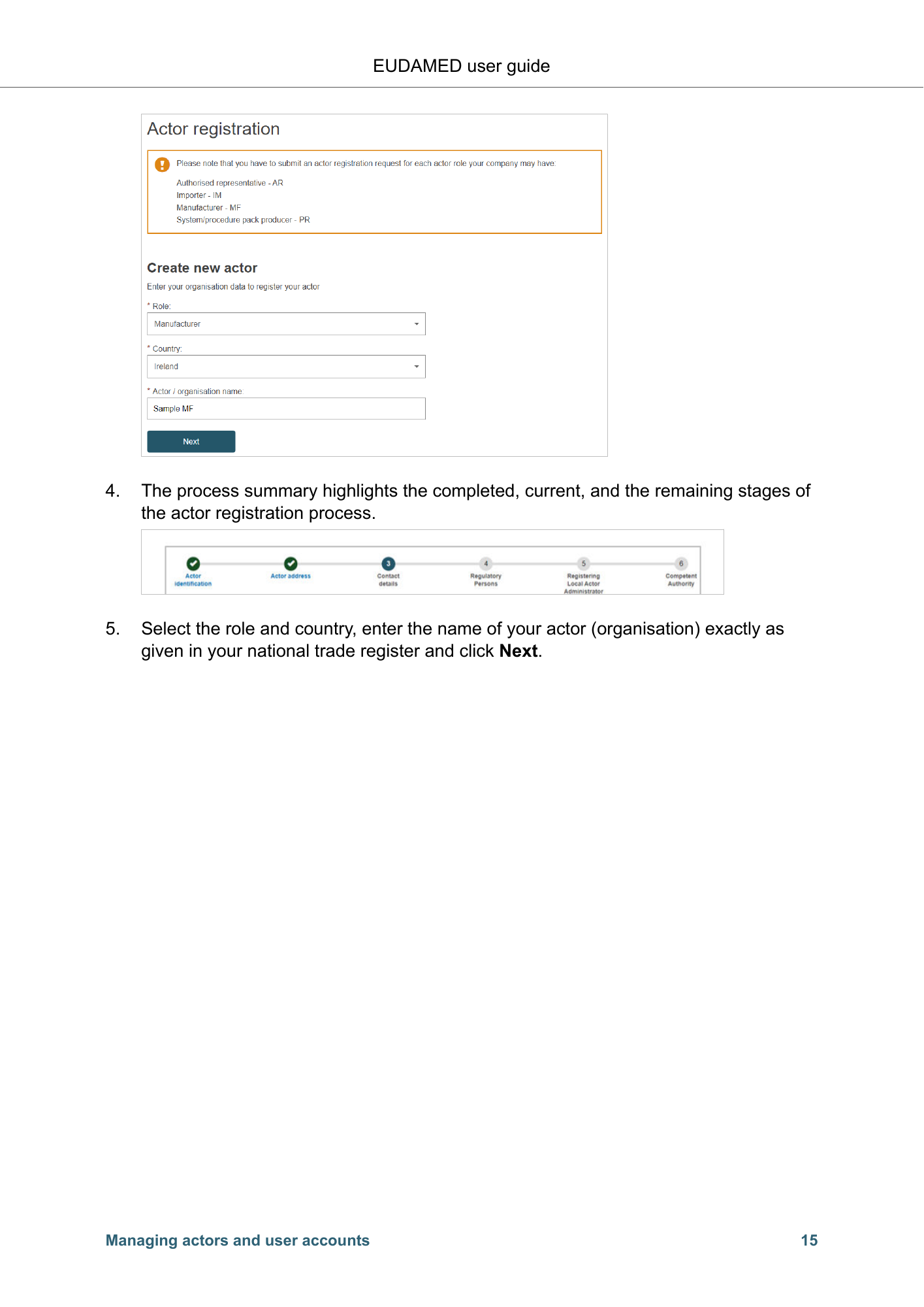EUDAMED user guide — Production v2.27.0 (2026) — original physical PDF page 18; complete page layout, tables, screenshots and footnotes retained.