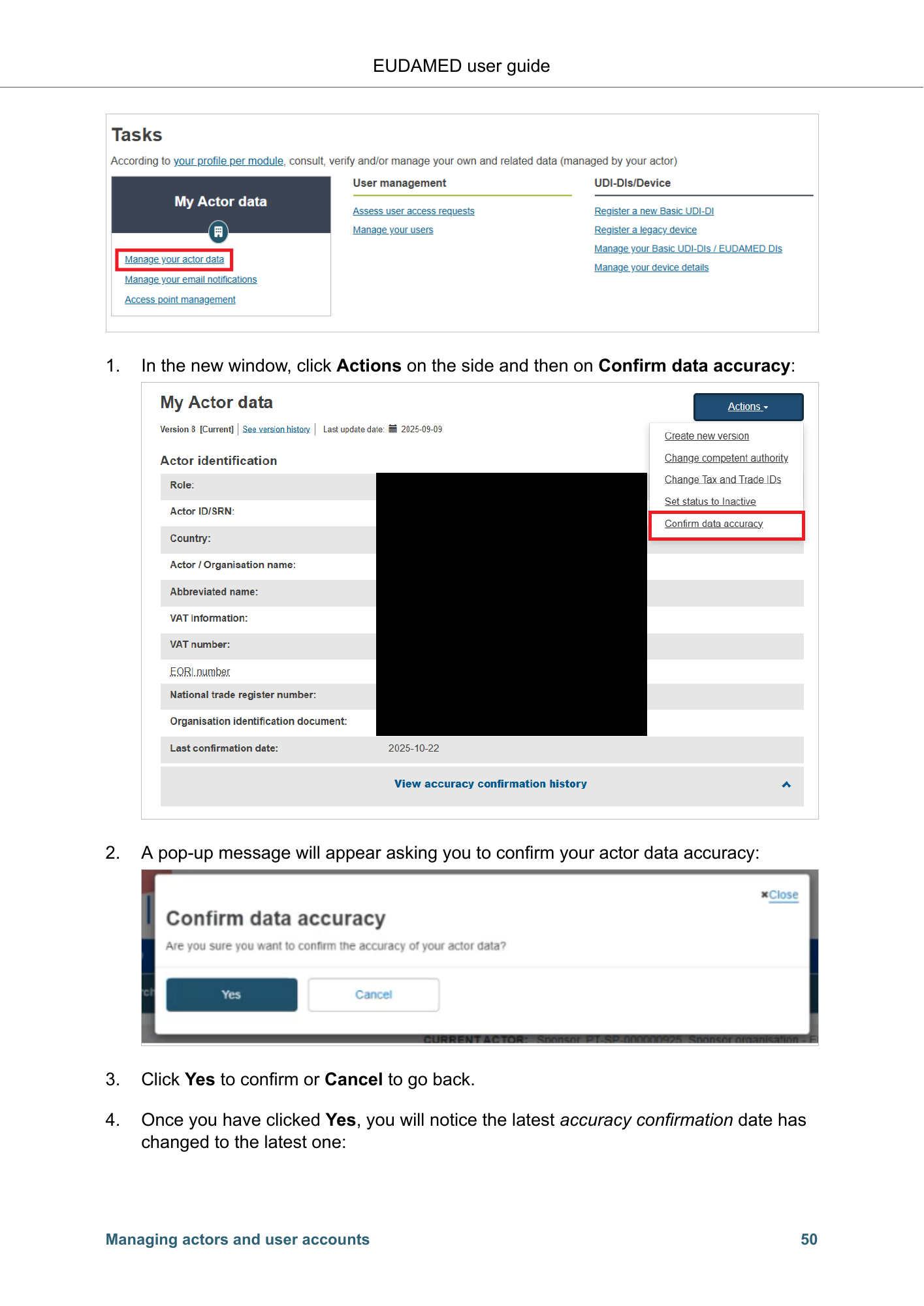 EUDAMED user guide — Production v2.27.0 (2026) — original physical PDF page 53; complete page layout, tables, screenshots and footnotes retained.