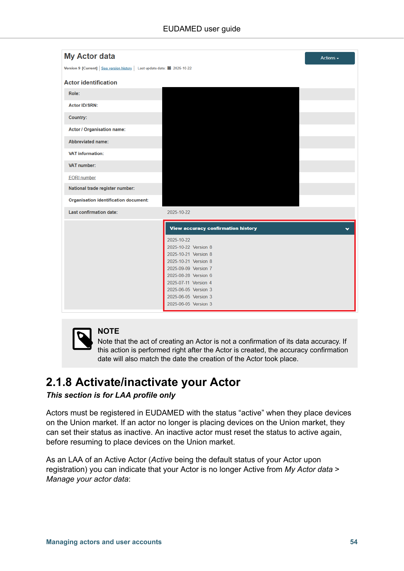 EUDAMED user guide — Production v2.27.0 (2026) — original physical PDF page 57; complete page layout, tables, screenshots and footnotes retained.