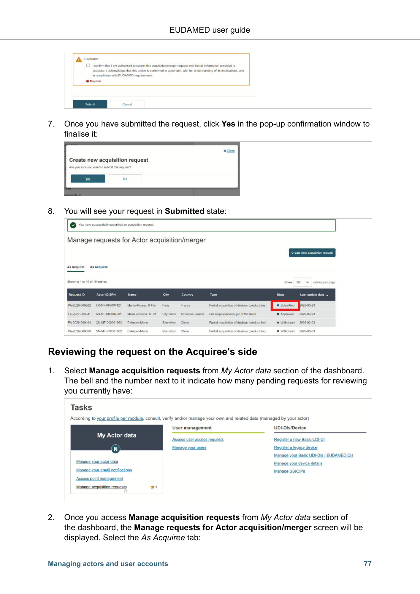 EUDAMED user guide — Production v2.27.0 (2026) — original physical PDF page 80; complete page layout, tables, screenshots and footnotes retained.