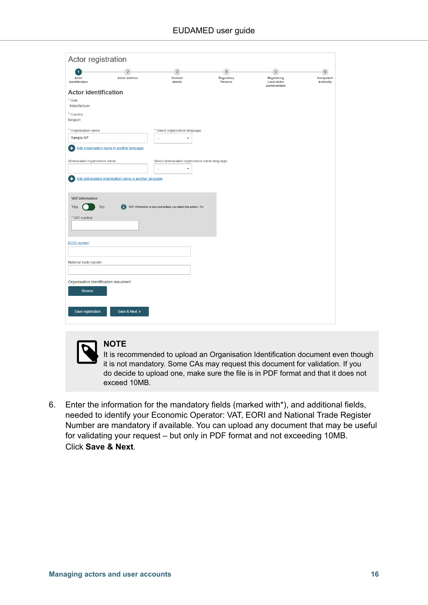 EUDAMED user guide — Production v2.27.0 (2026) — original physical PDF page 19; complete page layout, tables, screenshots and footnotes retained.