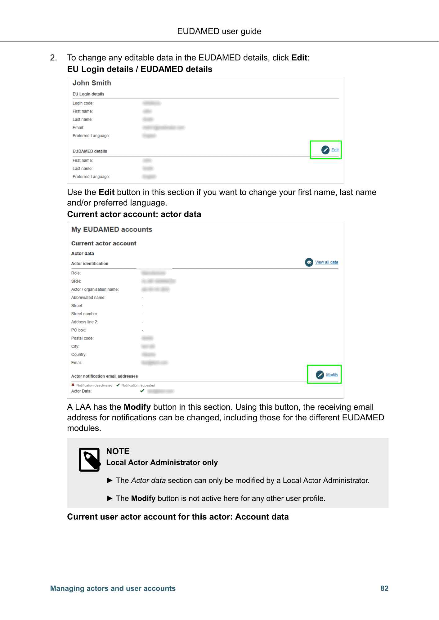 EUDAMED user guide — Production v2.27.0 (2026) — original physical PDF page 85; complete page layout, tables, screenshots and footnotes retained.