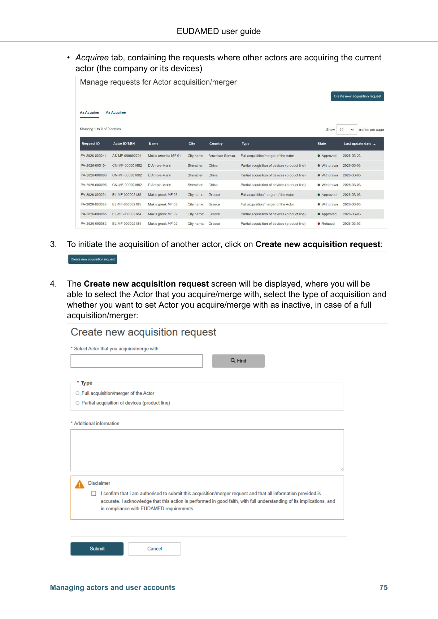 EUDAMED user guide — Production v2.27.0 (2026) — original physical PDF page 78; complete page layout, tables, screenshots and footnotes retained.