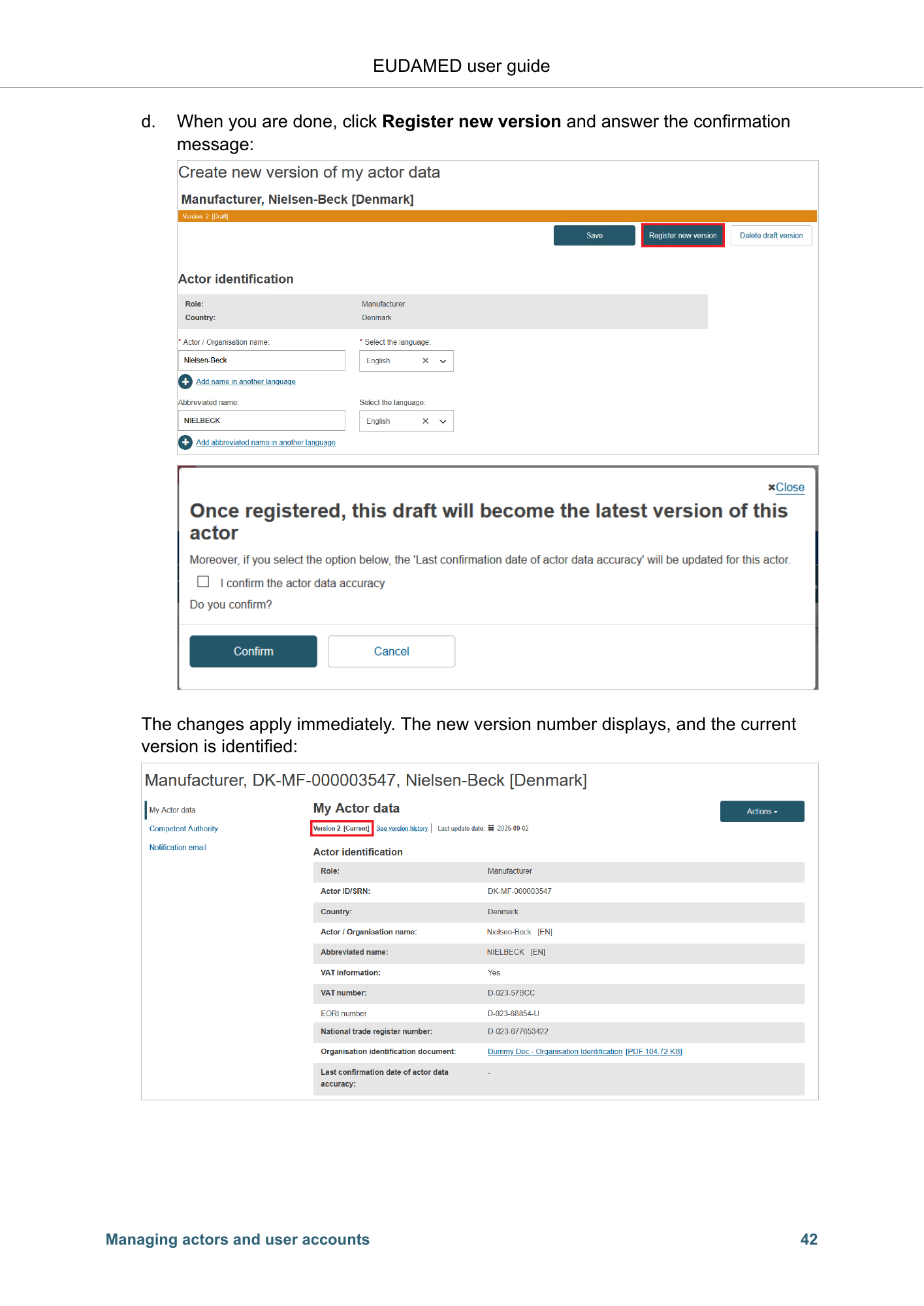 EUDAMED user guide — Production v2.27.0 (2026) — original physical PDF page 45; complete page layout, tables, screenshots and footnotes retained.
