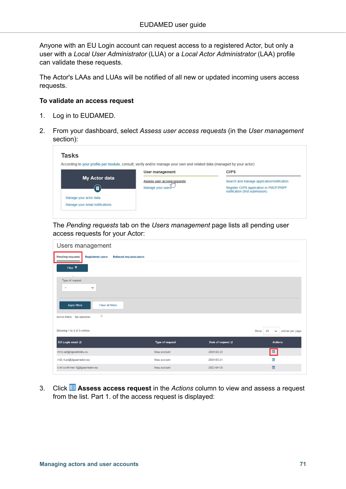 EUDAMED user guide — Production v2.27.0 (2026) — original physical PDF page 74; complete page layout, tables, screenshots and footnotes retained.