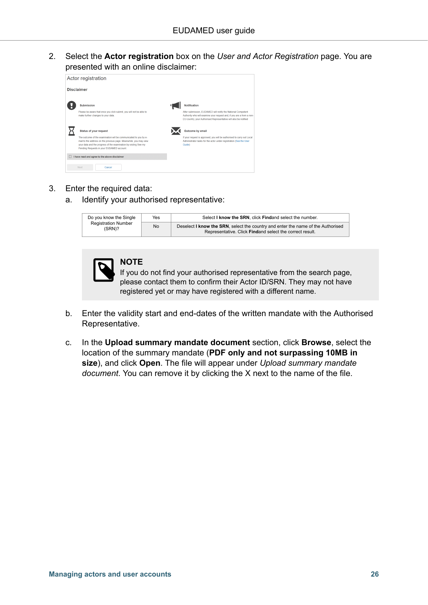 EUDAMED user guide — Production v2.27.0 (2026) — original physical PDF page 29; complete page layout, tables, screenshots and footnotes retained.