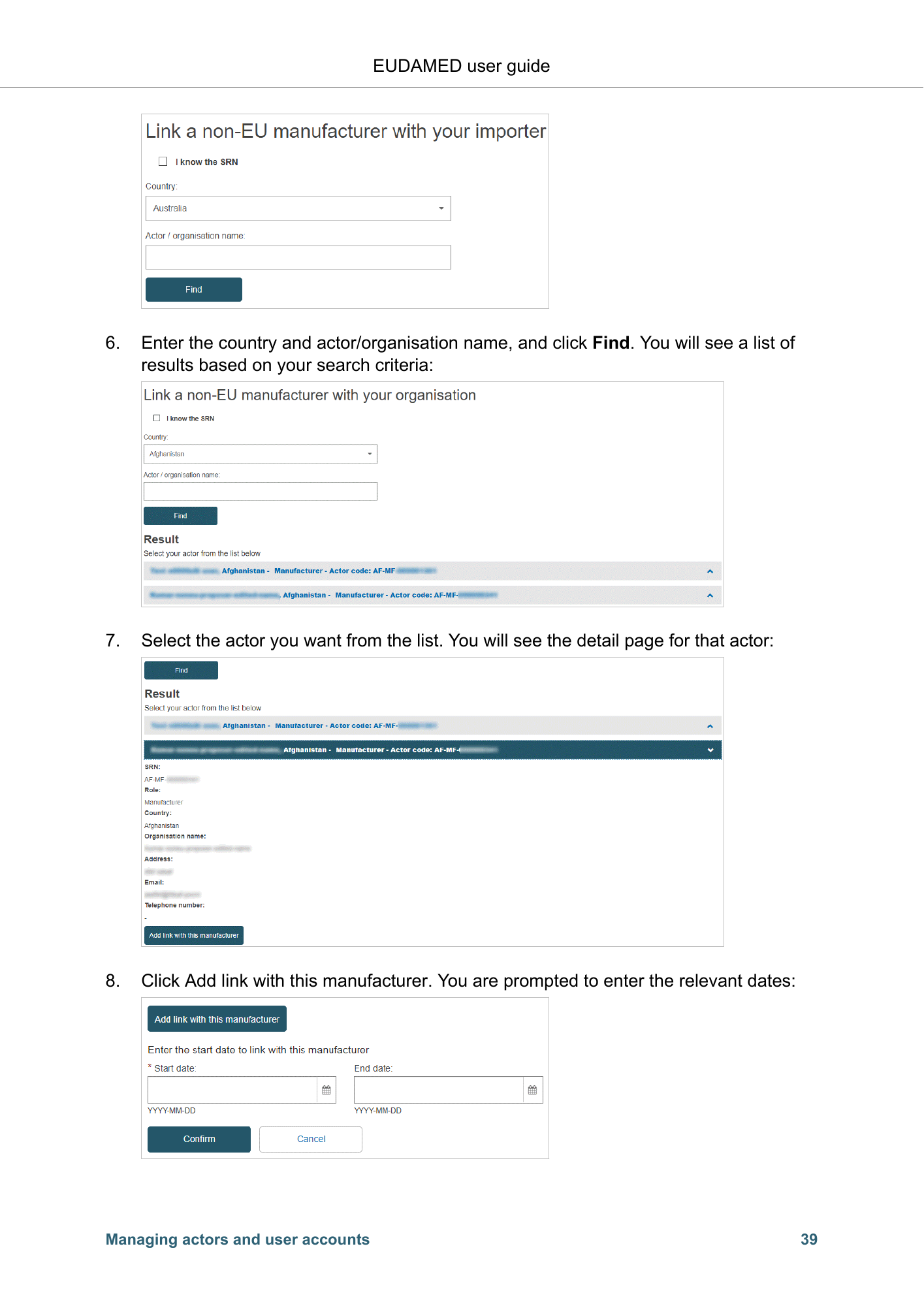 EUDAMED user guide — Production v2.27.0 (2026) — original physical PDF page 42; complete page layout, tables, screenshots and footnotes retained.