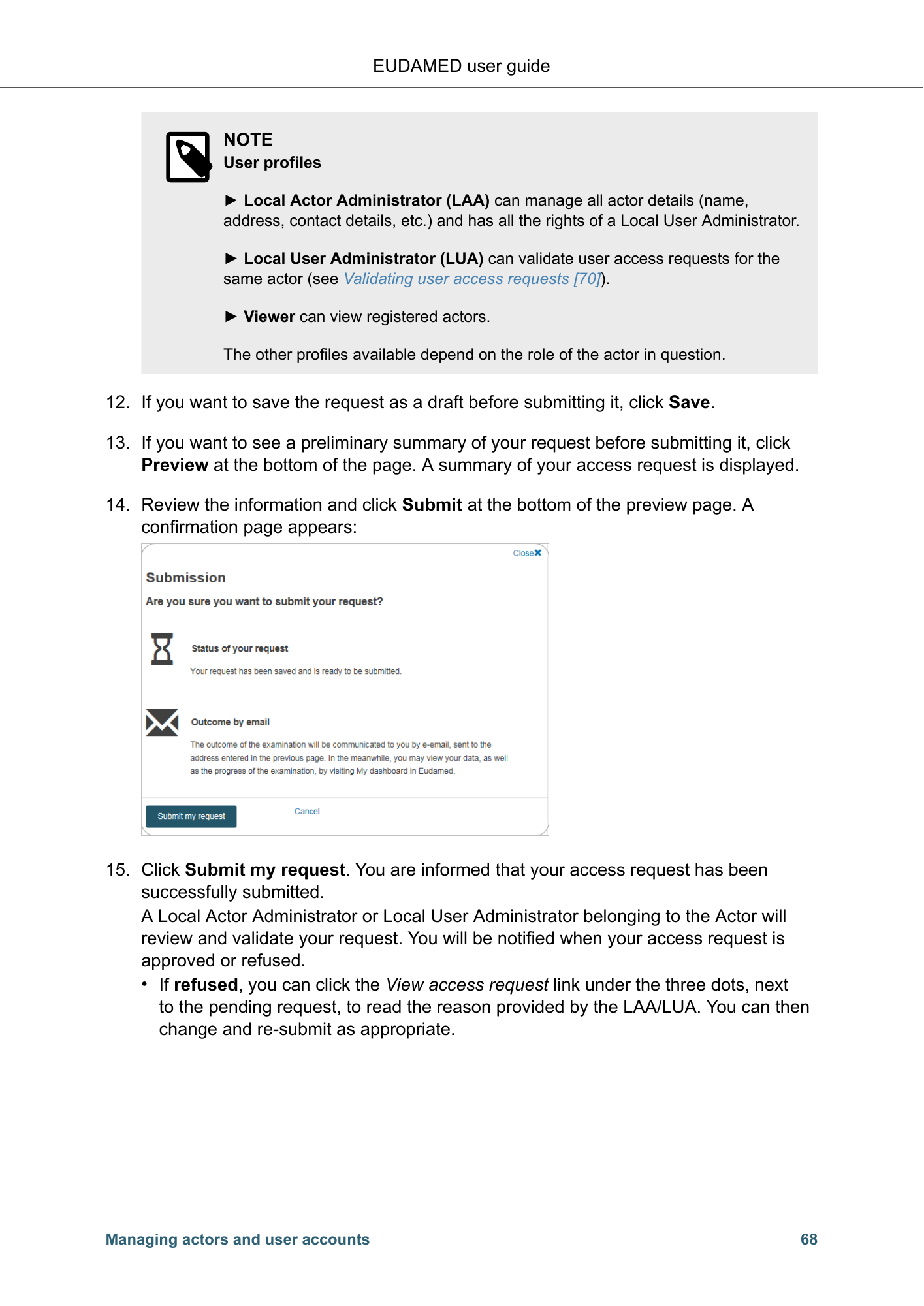EUDAMED user guide — Production v2.27.0 (2026) — original physical PDF page 71; complete page layout, tables, screenshots and footnotes retained.