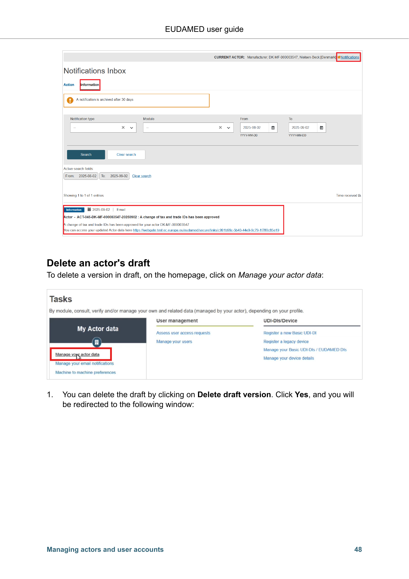 EUDAMED user guide — Production v2.27.0 (2026) — original physical PDF page 51; complete page layout, tables, screenshots and footnotes retained.
