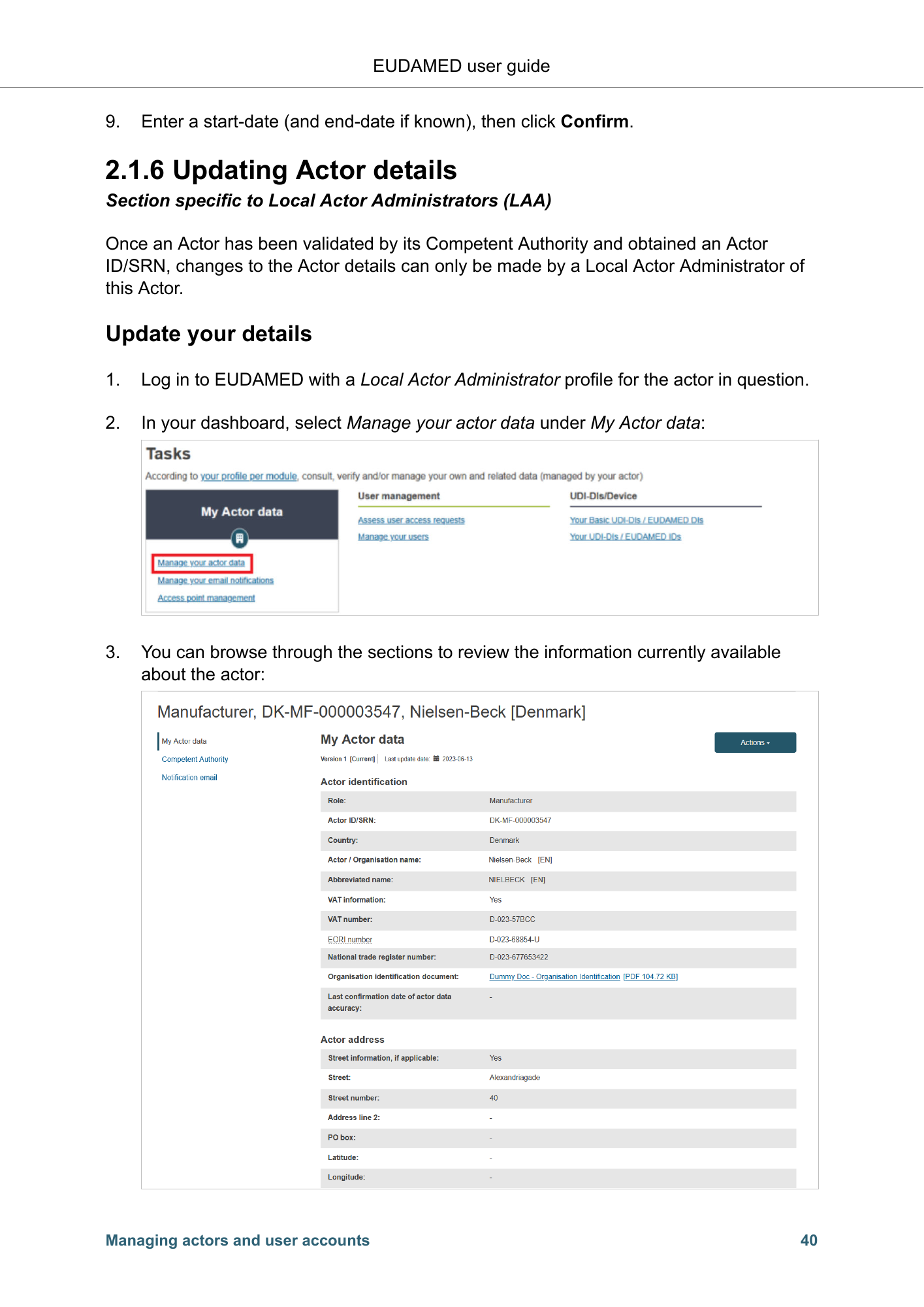 EUDAMED user guide — Production v2.27.0 (2026) — original physical PDF page 43; complete page layout, tables, screenshots and footnotes retained.