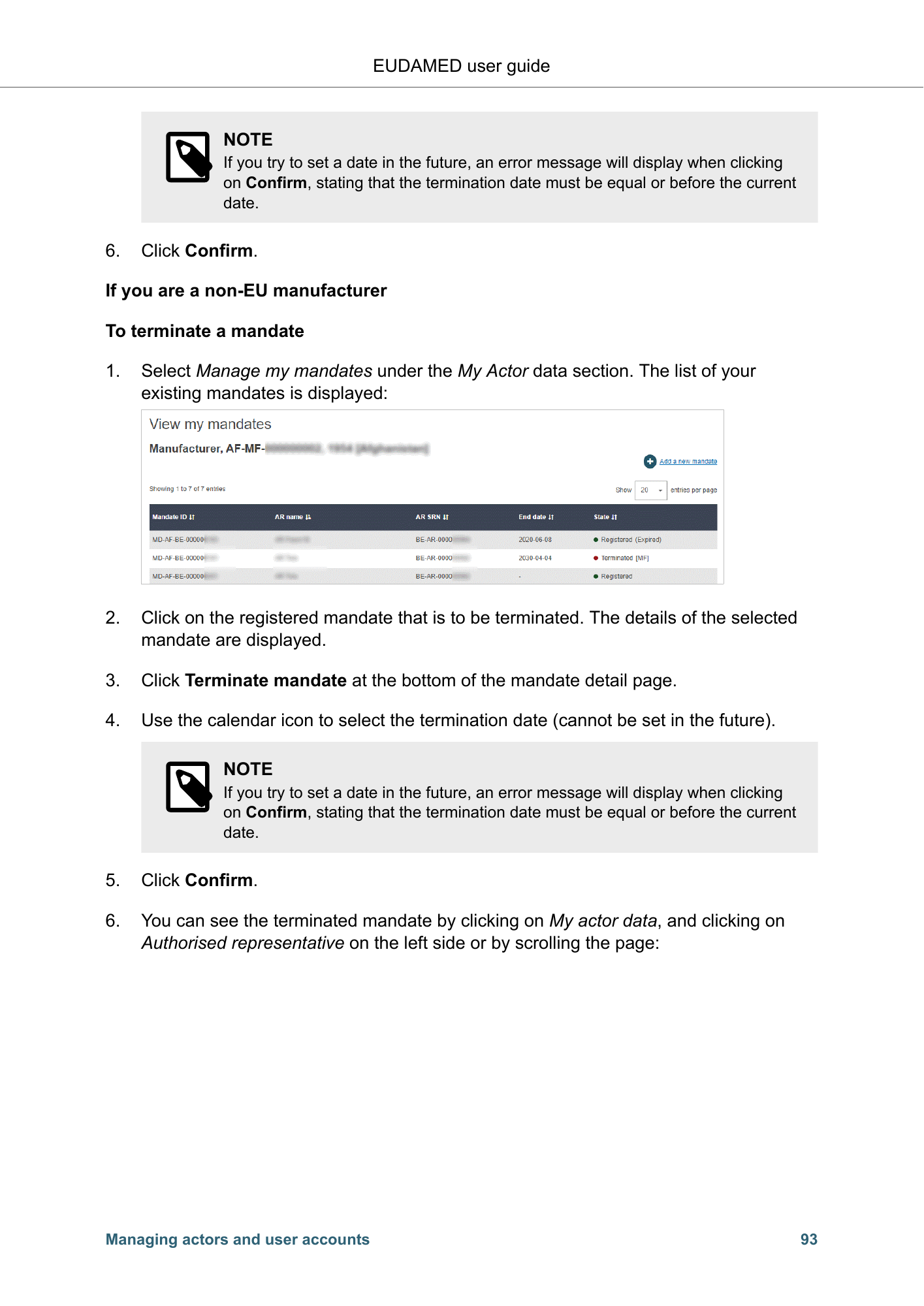 EUDAMED user guide — Production v2.27.0 (2026) — original physical PDF page 96; complete page layout, tables, screenshots and footnotes retained.