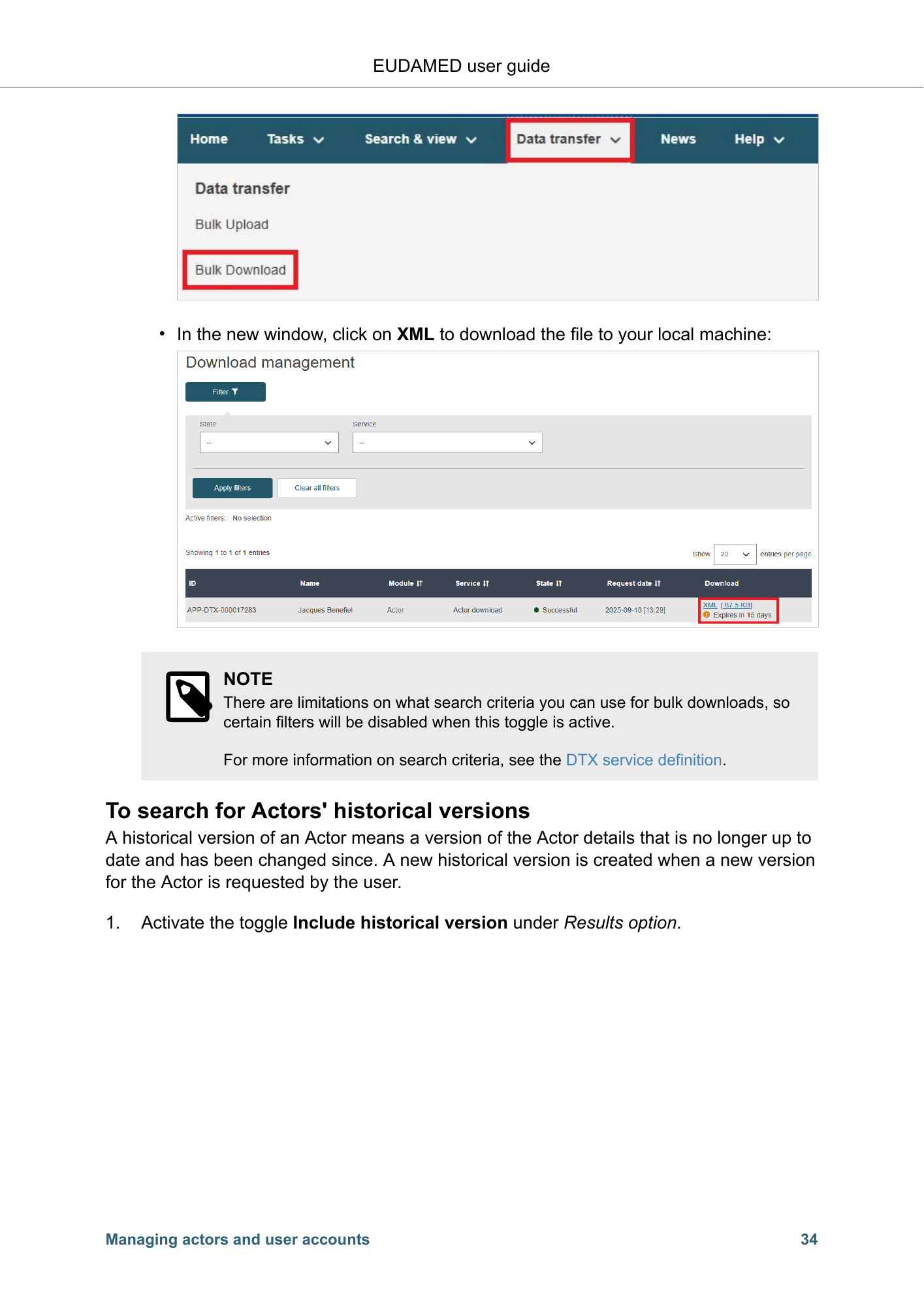 EUDAMED user guide — Production v2.27.0 (2026) — original physical PDF page 37; complete page layout, tables, screenshots and footnotes retained.