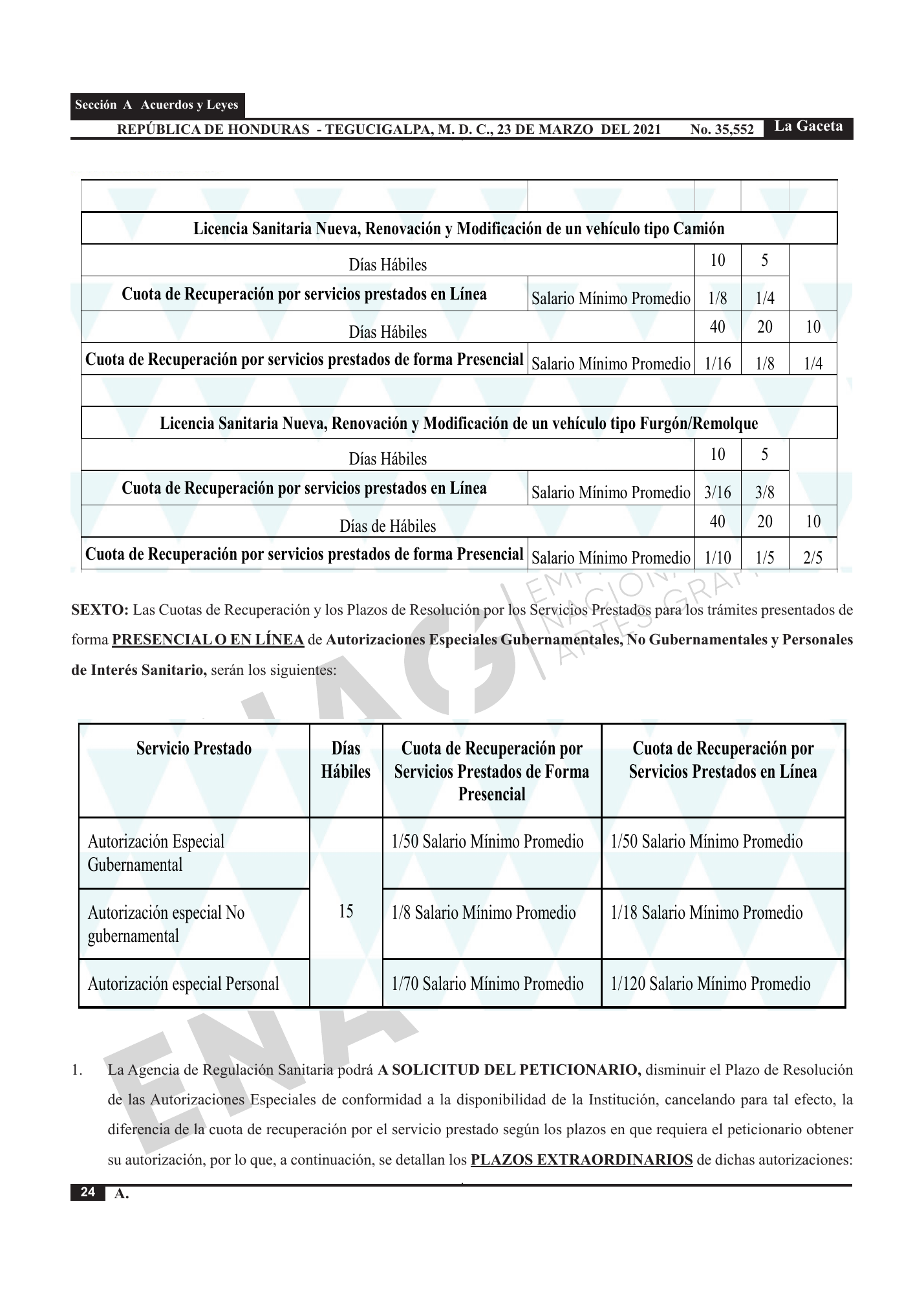 Acuerdo 003-2021 — official PDF page 24; original table columns, symbols and diagram connections