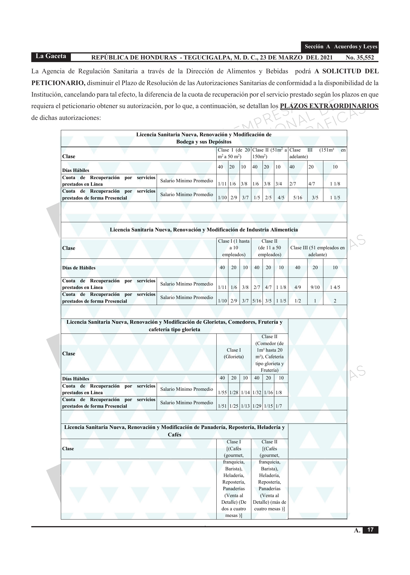 Acuerdo 003-2021 — official PDF page 17; original table columns, symbols and diagram connections