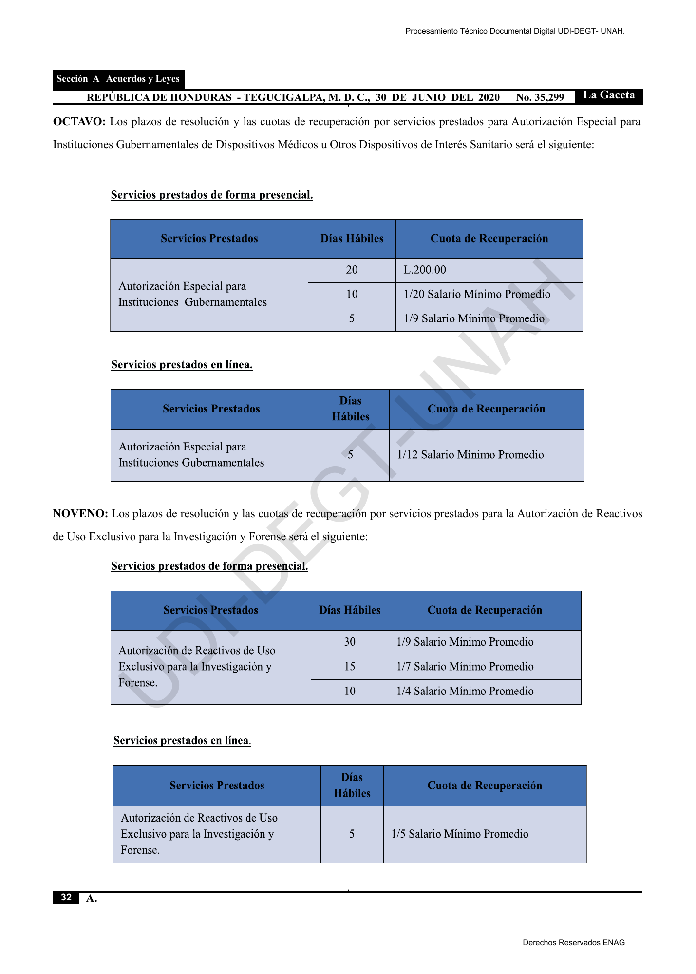 Acuerdo 012-2020 — official PDF page 9; original table columns, symbols and diagram connections
