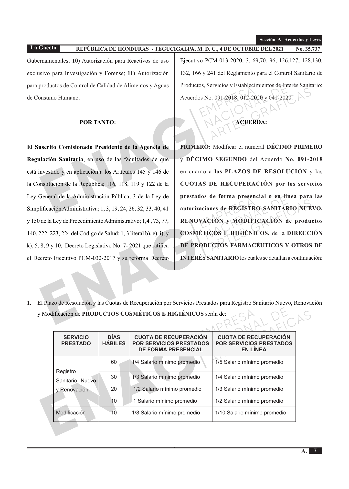Acuerdo 31-2021 — official PDF page 4; original table columns, symbols and diagram connections