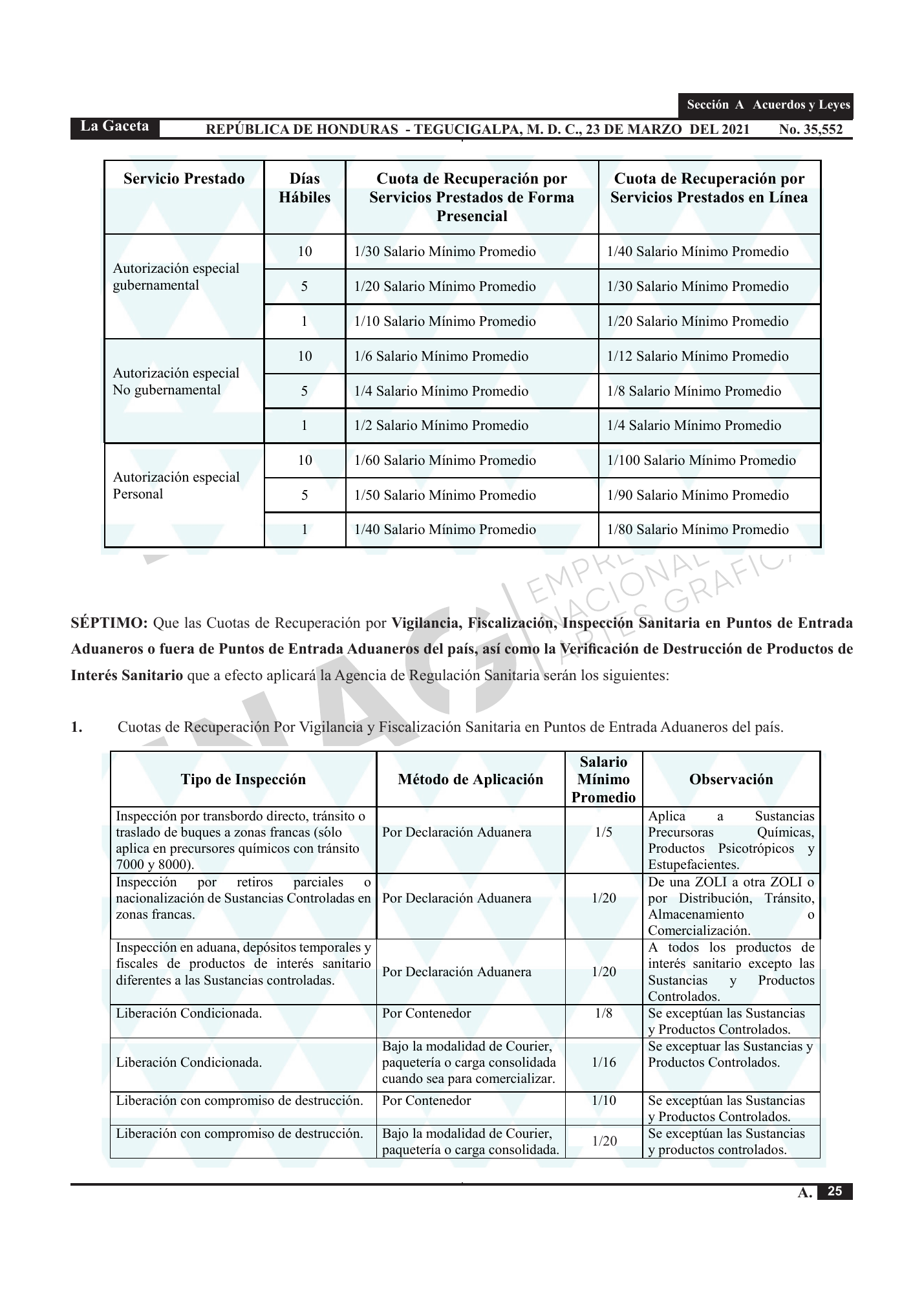 Acuerdo 003-2021 — official PDF page 25; original table columns, symbols and diagram connections