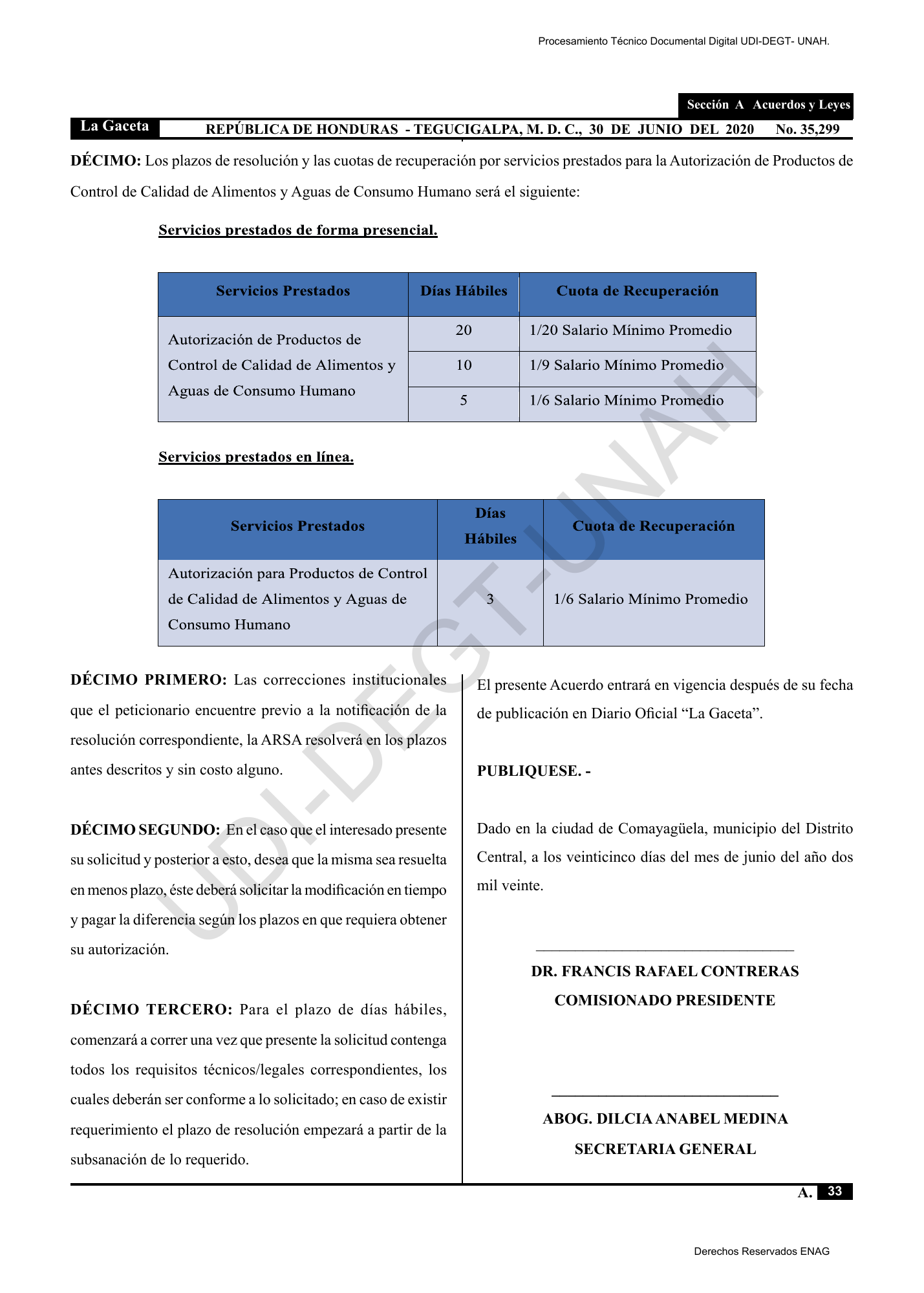 Acuerdo 012-2020 — official PDF page 10; original table columns, symbols and diagram connections