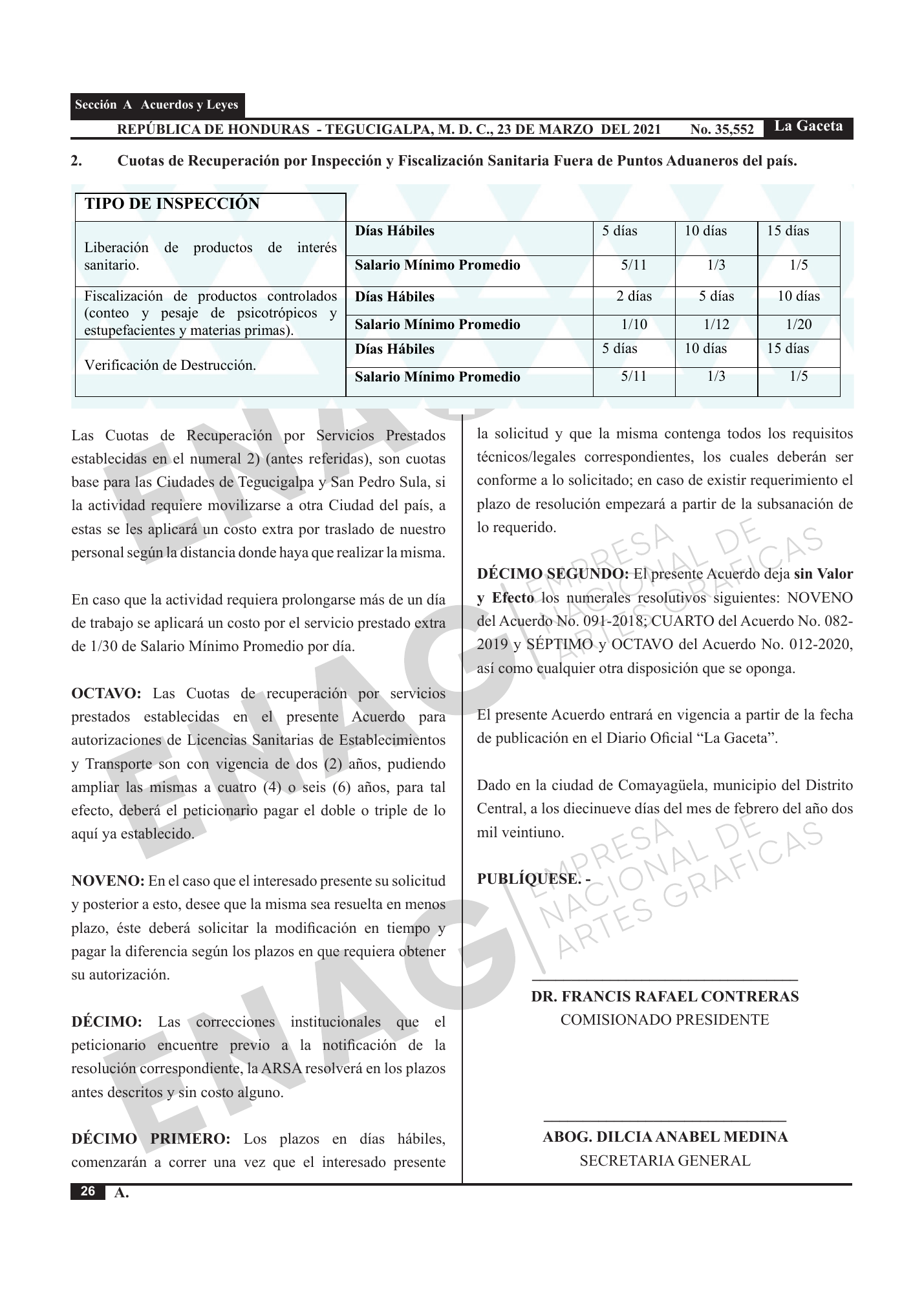 Acuerdo 003-2021 — official PDF page 26; original table columns, symbols and diagram connections