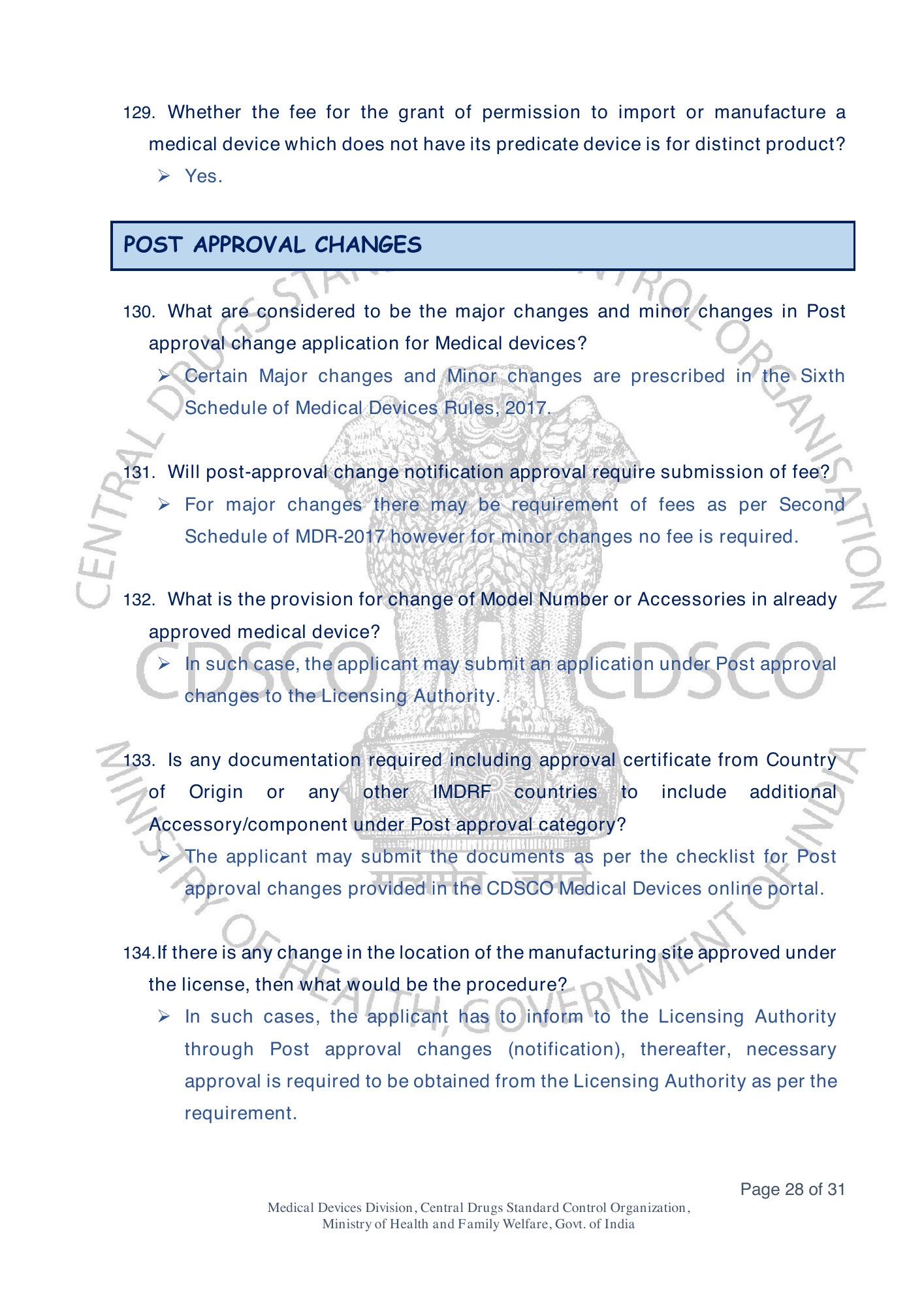 Frequently Asked Questions on Medical Devices Rules 2017 — official portal compilation — official PDF physical page 28