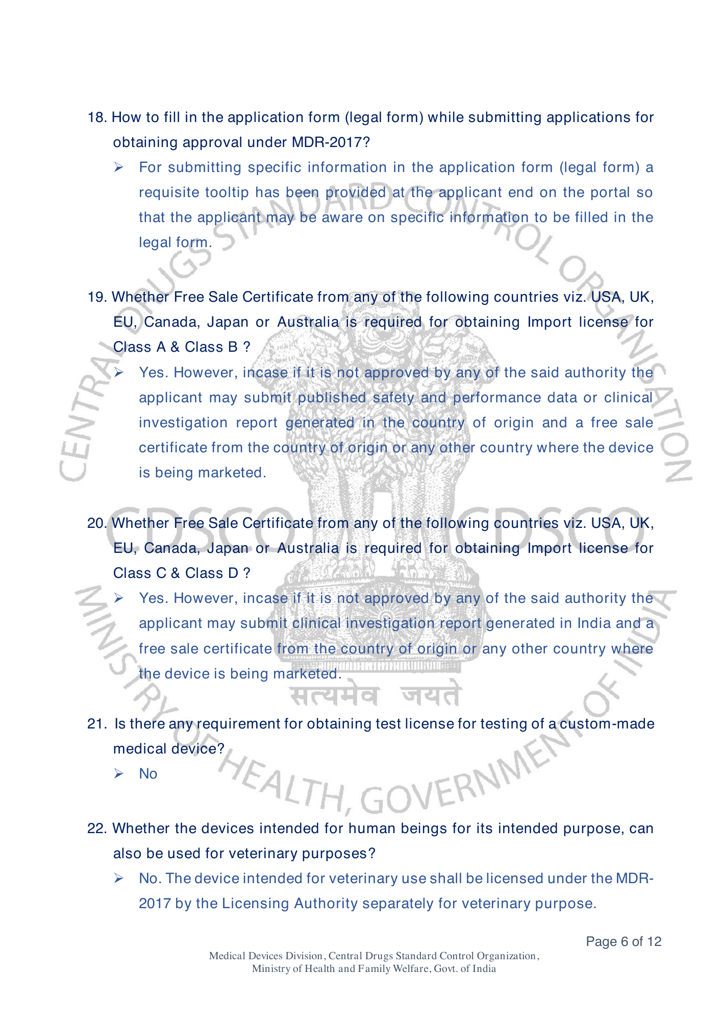 Frequently Asked Questions on Medical Devices Rules 2017 — official portal compilation — official PDF physical page 44