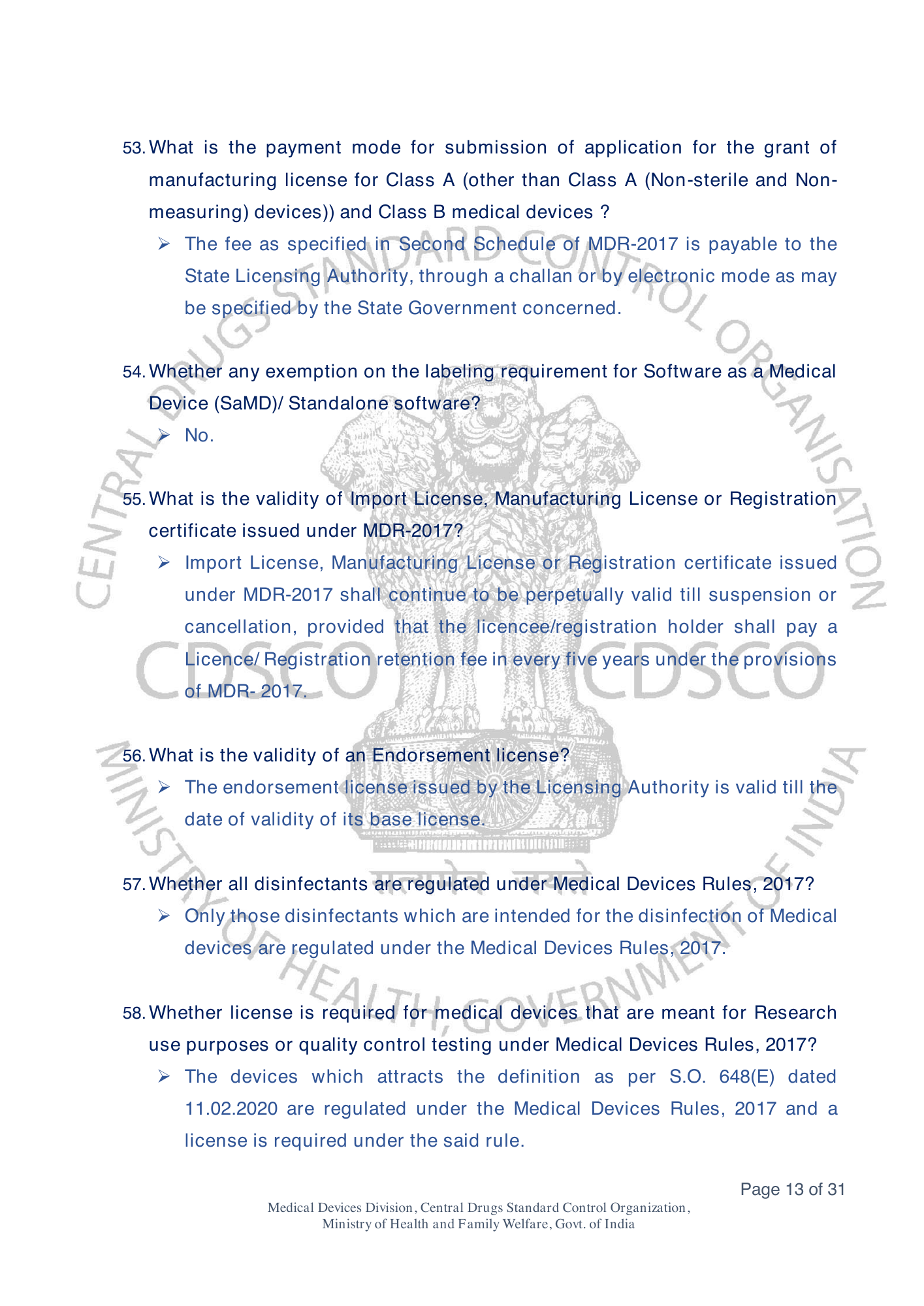 Frequently Asked Questions on Medical Devices Rules 2017 — official portal compilation — official PDF physical page 13