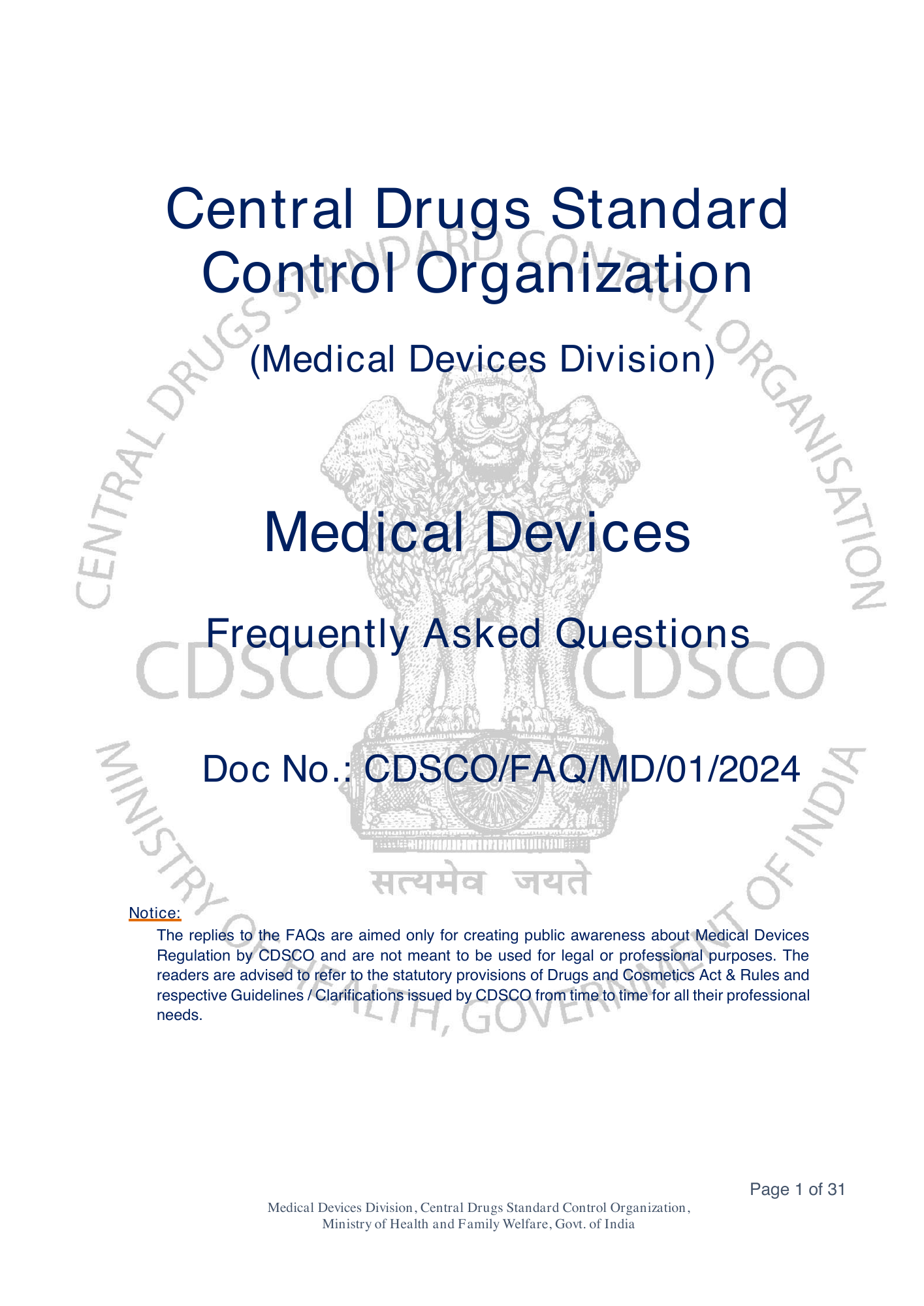 Frequently Asked Questions on Medical Devices Rules 2017 — official portal compilation — official PDF physical page 1