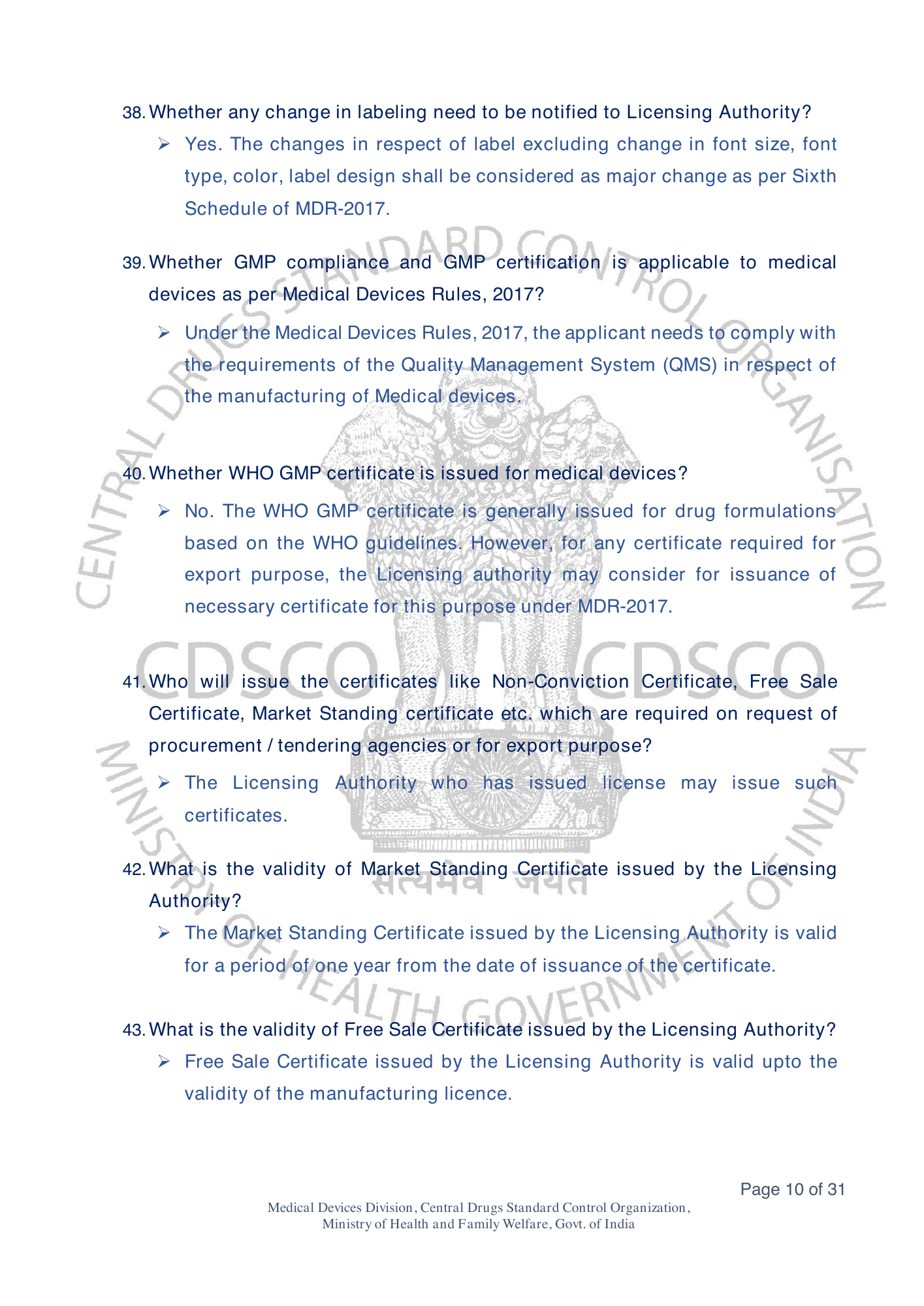 Frequently Asked Questions on Medical Devices Rules 2017 — official portal compilation — official PDF physical page 10