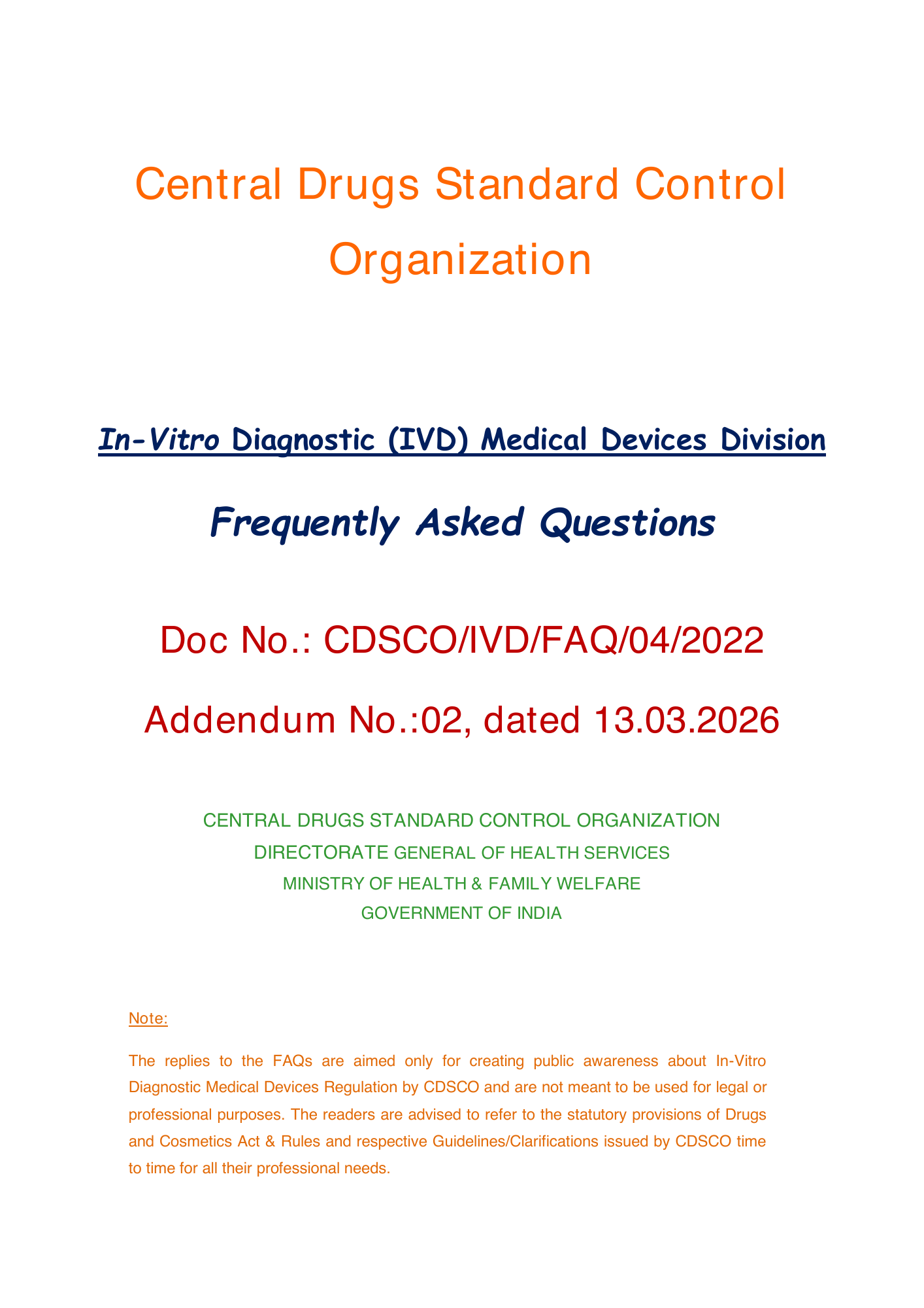 Addendum 02 to FAQs on IVD Medical Devices — 13 March 2026 — official PDF physical page 1