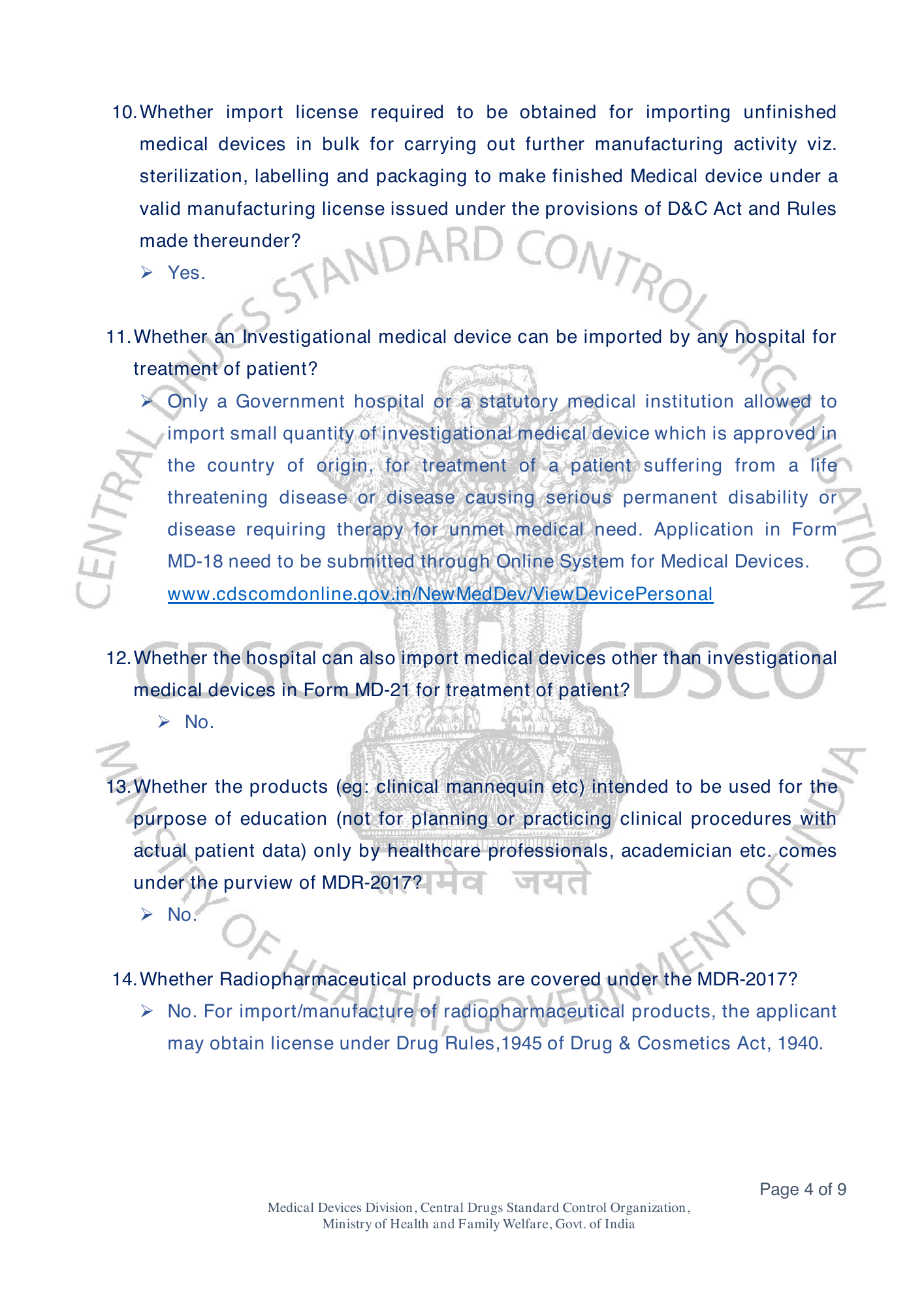 Frequently Asked Questions on Medical Devices Rules 2017 — official portal compilation — official PDF physical page 54
