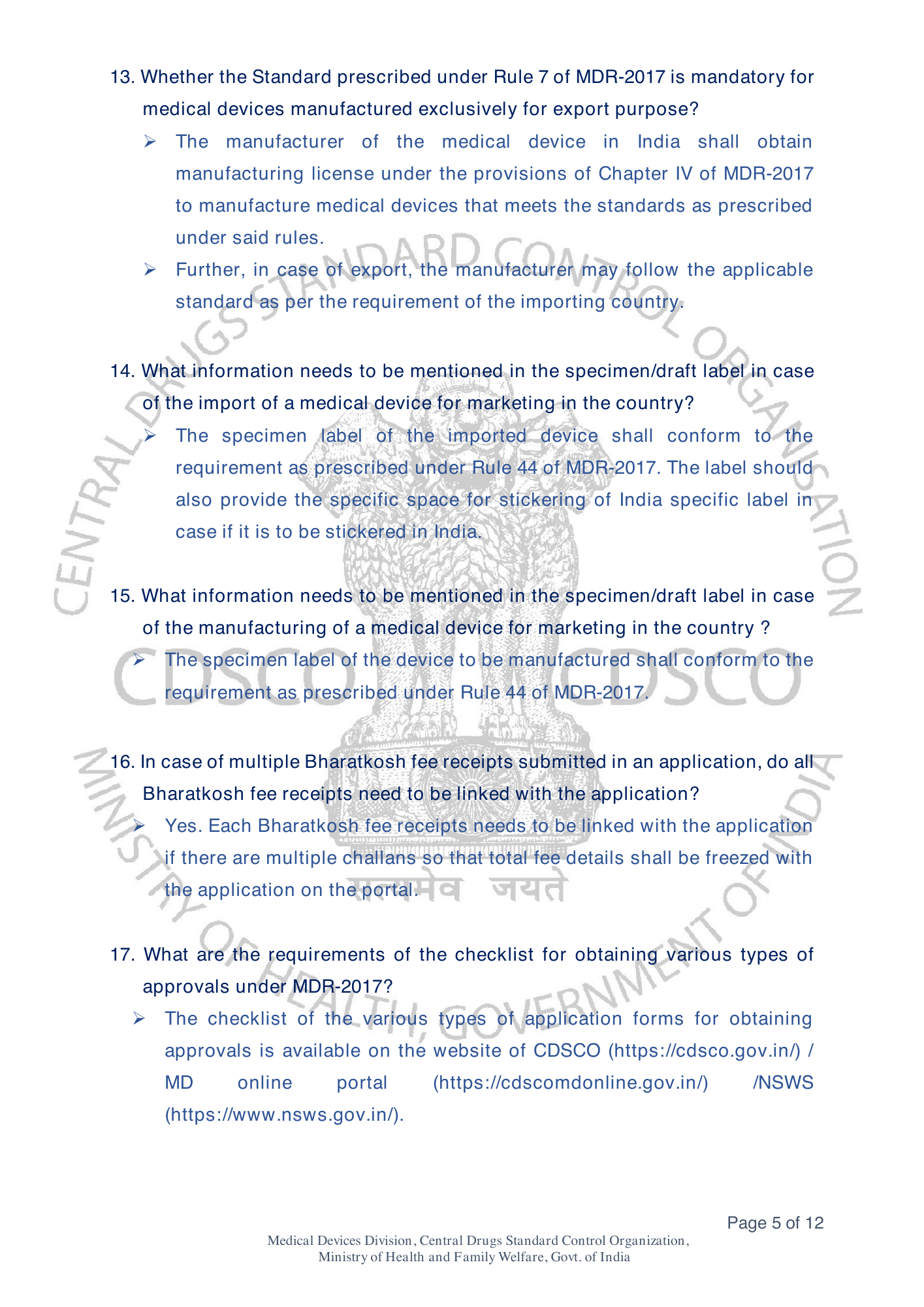 Frequently Asked Questions on Medical Devices Rules 2017 — official portal compilation — official PDF physical page 43