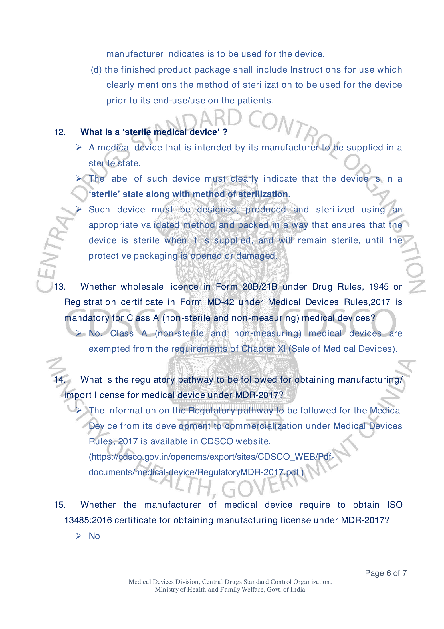 CDSCO/FAQ/MD/01/2024 — Addendum 01 — complete original official PDF page 6; source image governs.