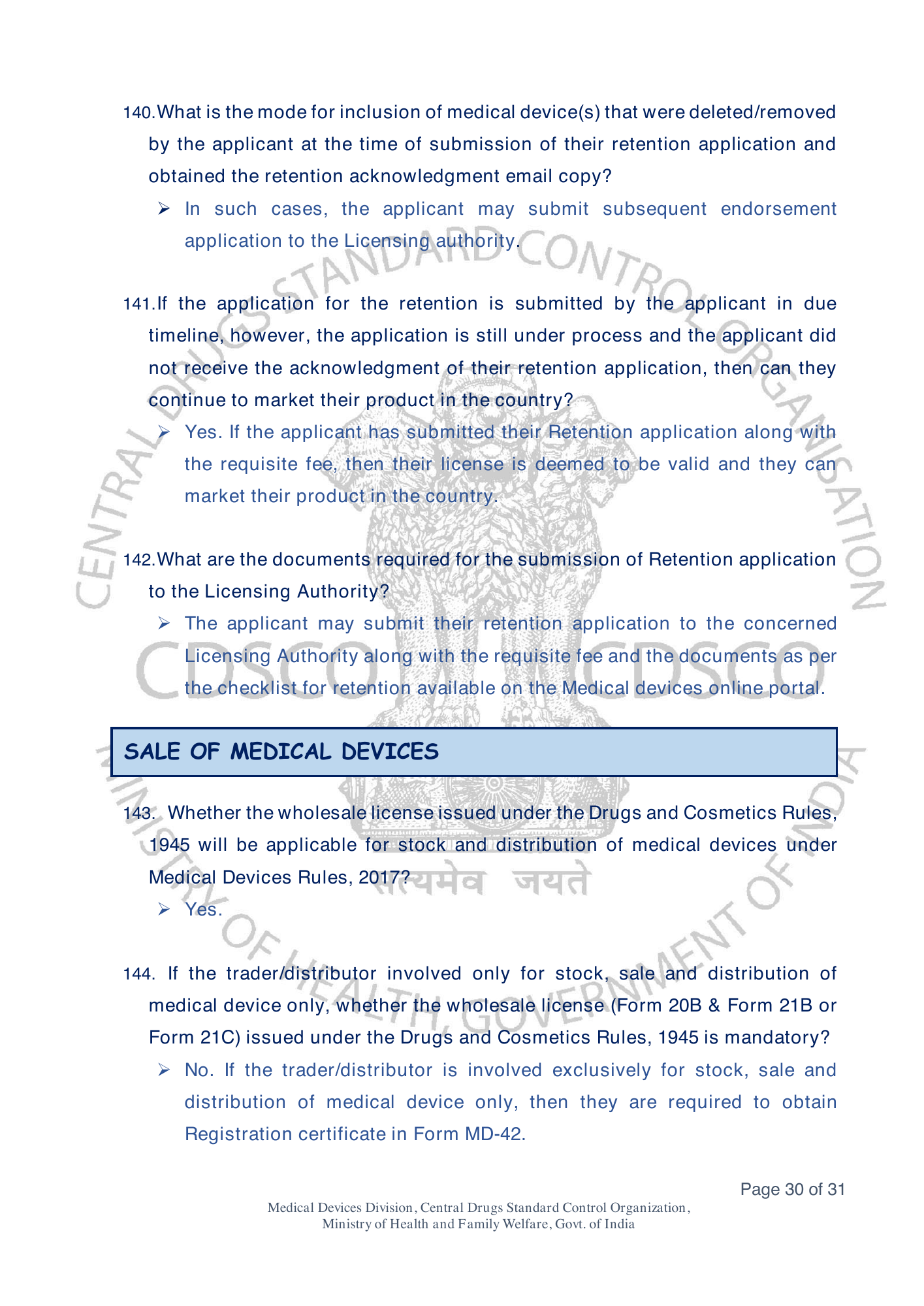 Frequently Asked Questions on Medical Devices Rules 2017 — official portal compilation — official PDF physical page 30